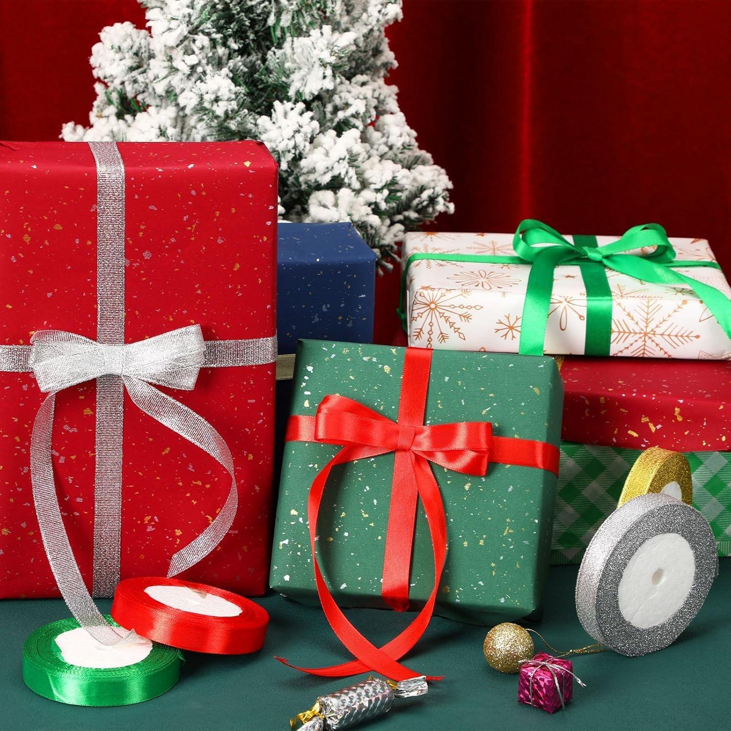 Cintas de Navidad DECYOOL 4 Rollos 100 Yards Brillantes 10mm