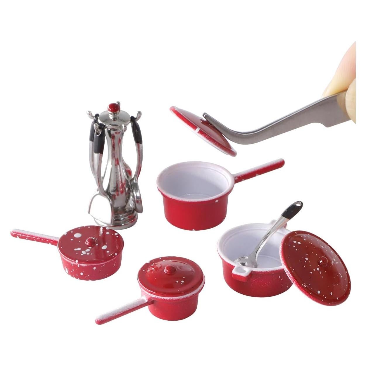 Juego de Cocina Miniatura iLAND 1:12 con Ollas y Sartenes