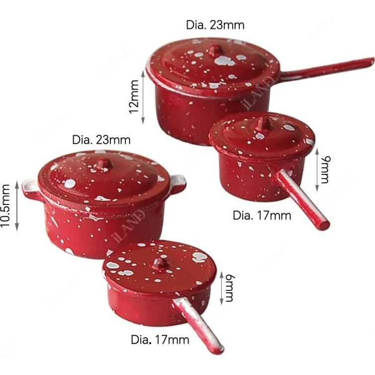 Juego de Cocina Miniatura iLAND 1:12 con Ollas y Sartenes