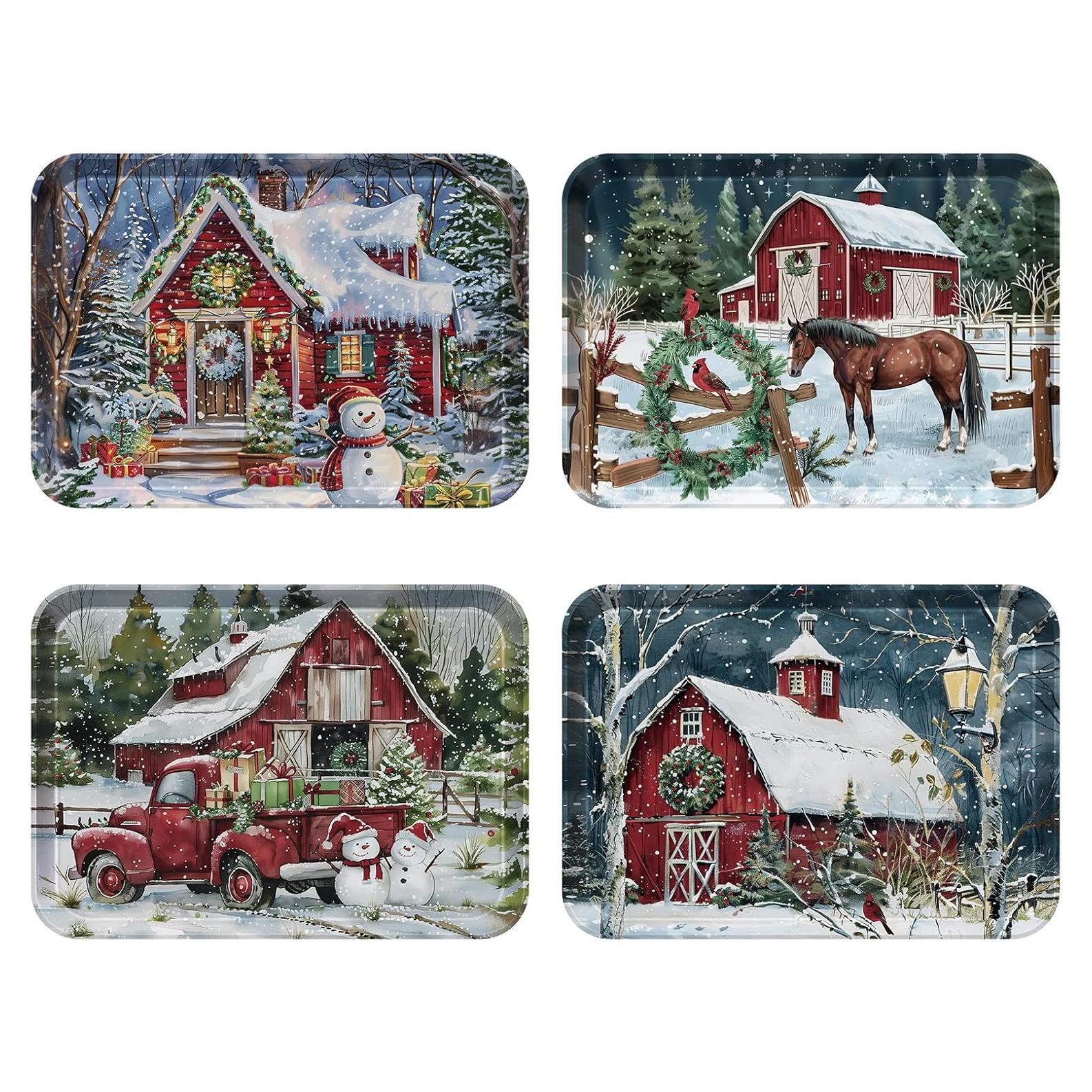 Juego de 4 Bandejas de Servicio Navideñas Viynran 38.1x27.9cm