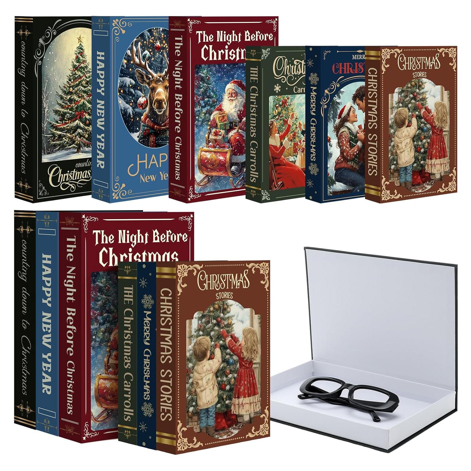 6 Cajas de Almacenamiento Decorativas de Libros Falsos Navidad