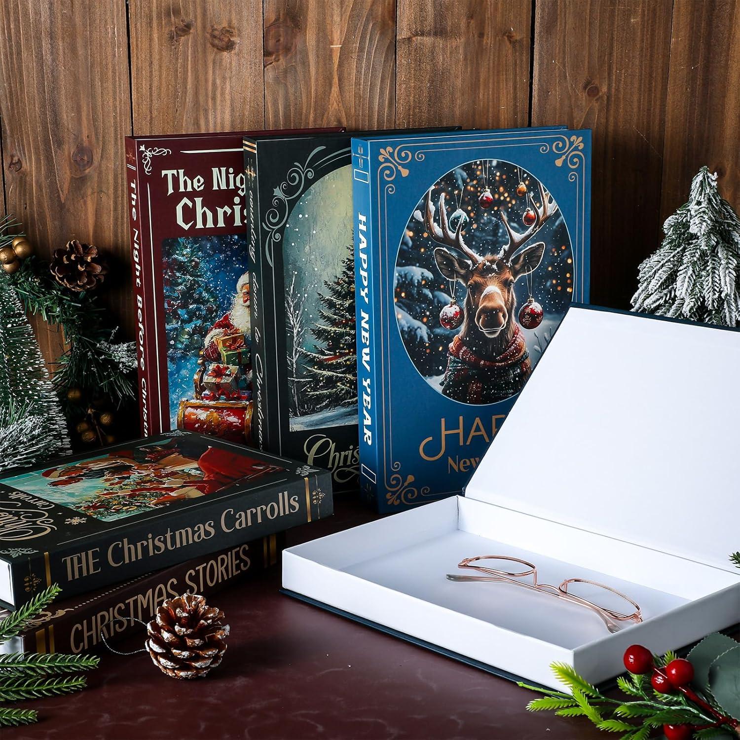 6 Cajas de Almacenamiento Decorativas de Libros Falsos Navidad
