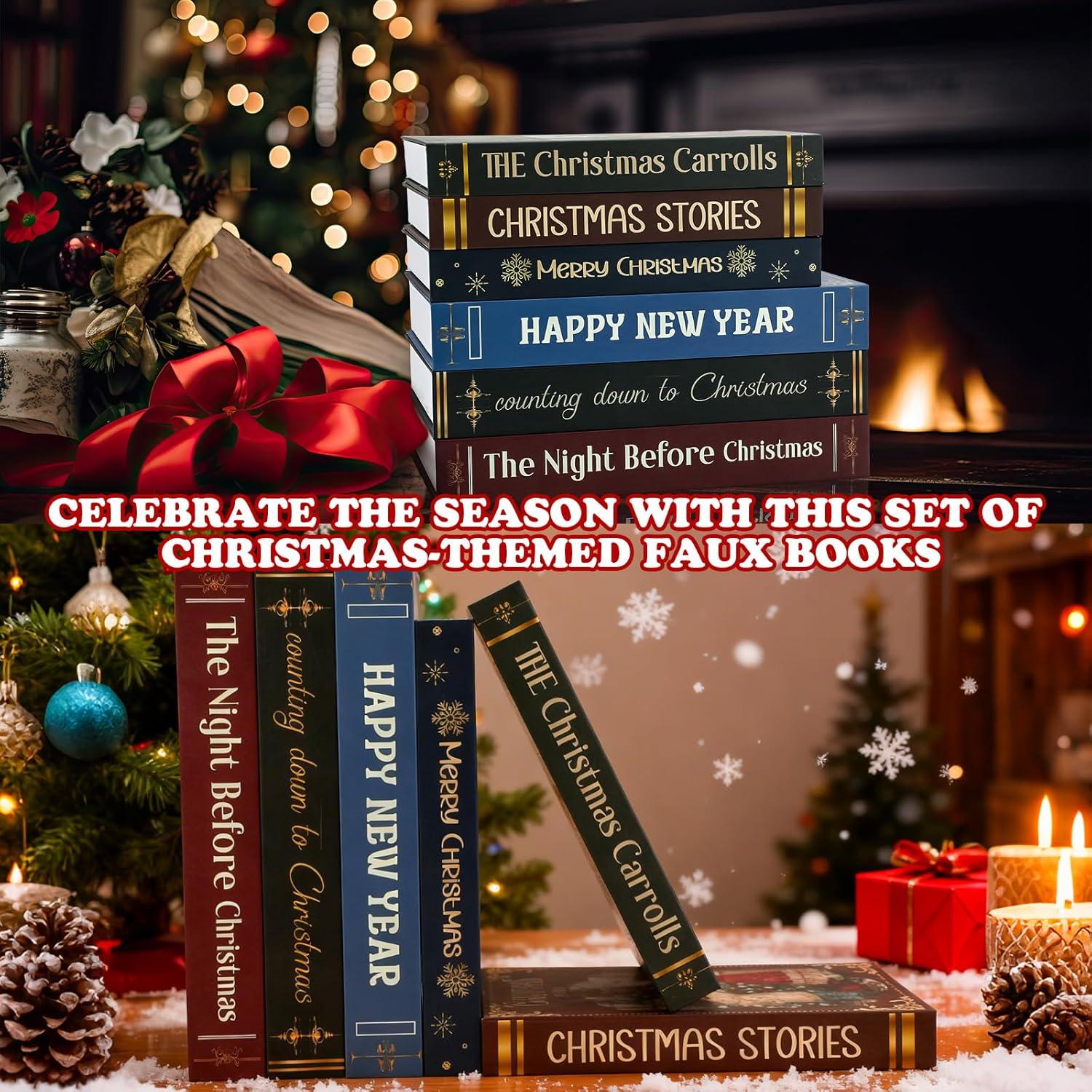 6 Cajas de Almacenamiento Decorativas de Libros Falsos Navidad