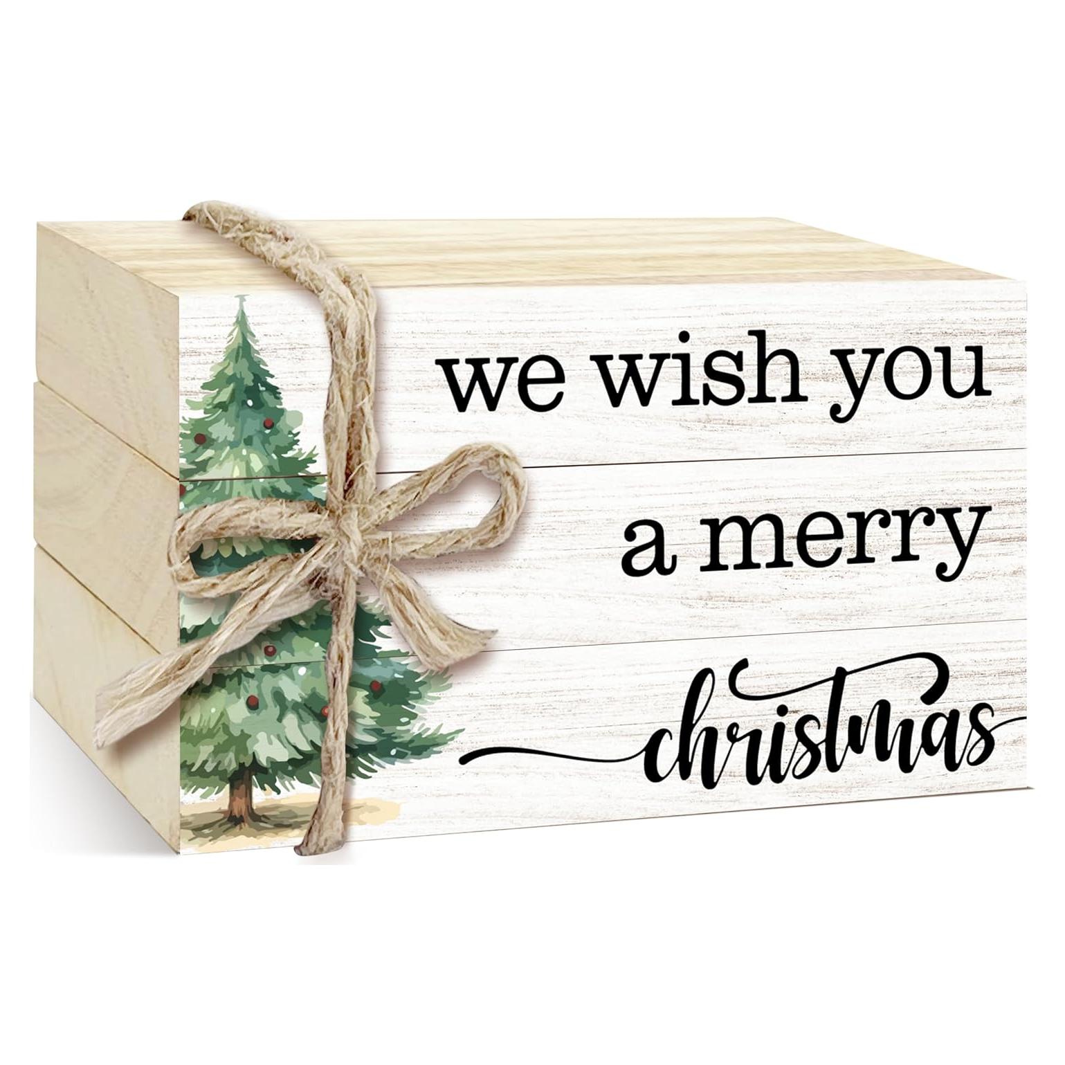 3 Libros Decorativos de Madera Navidad Wenhihsiy 10x6cm