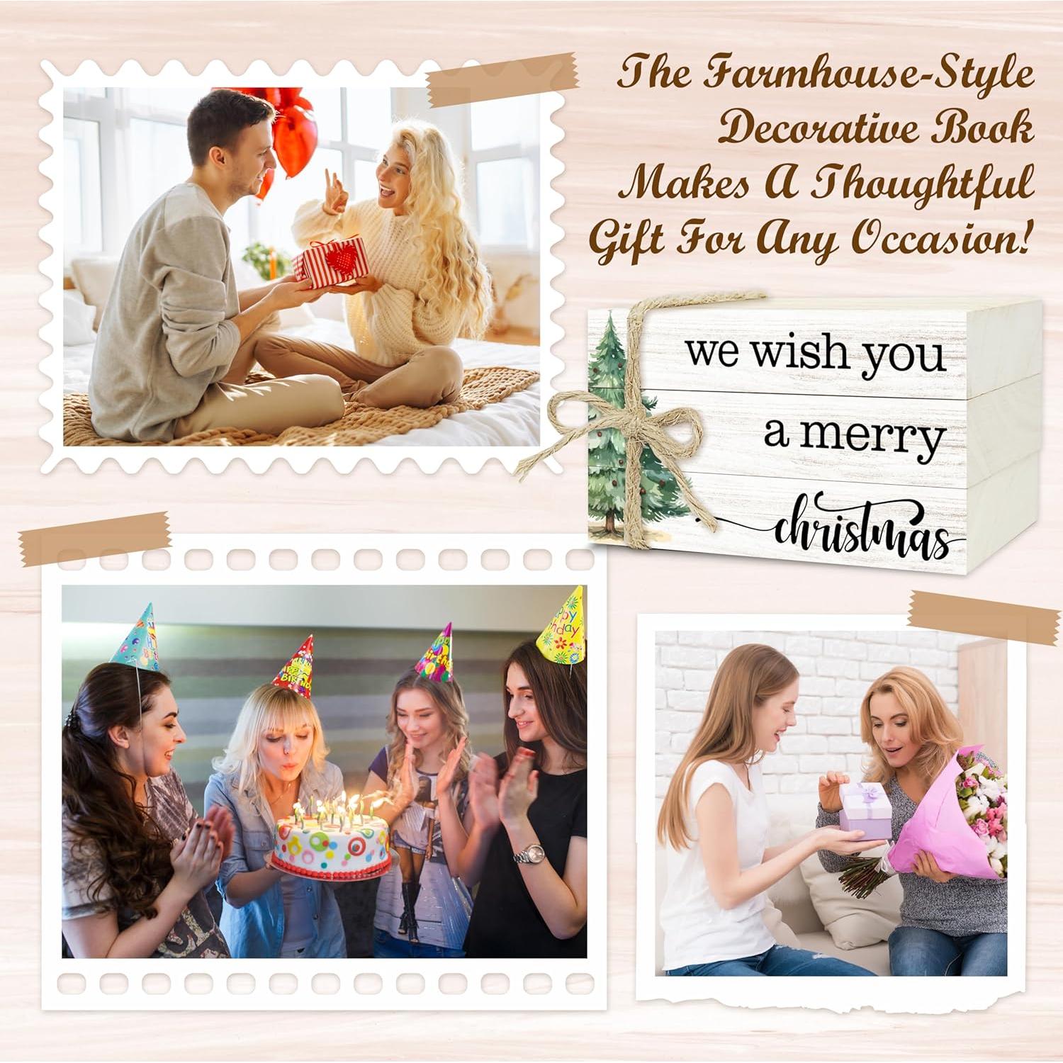 3 Libros Decorativos de Madera Navidad Wenhihsiy 10x6cm