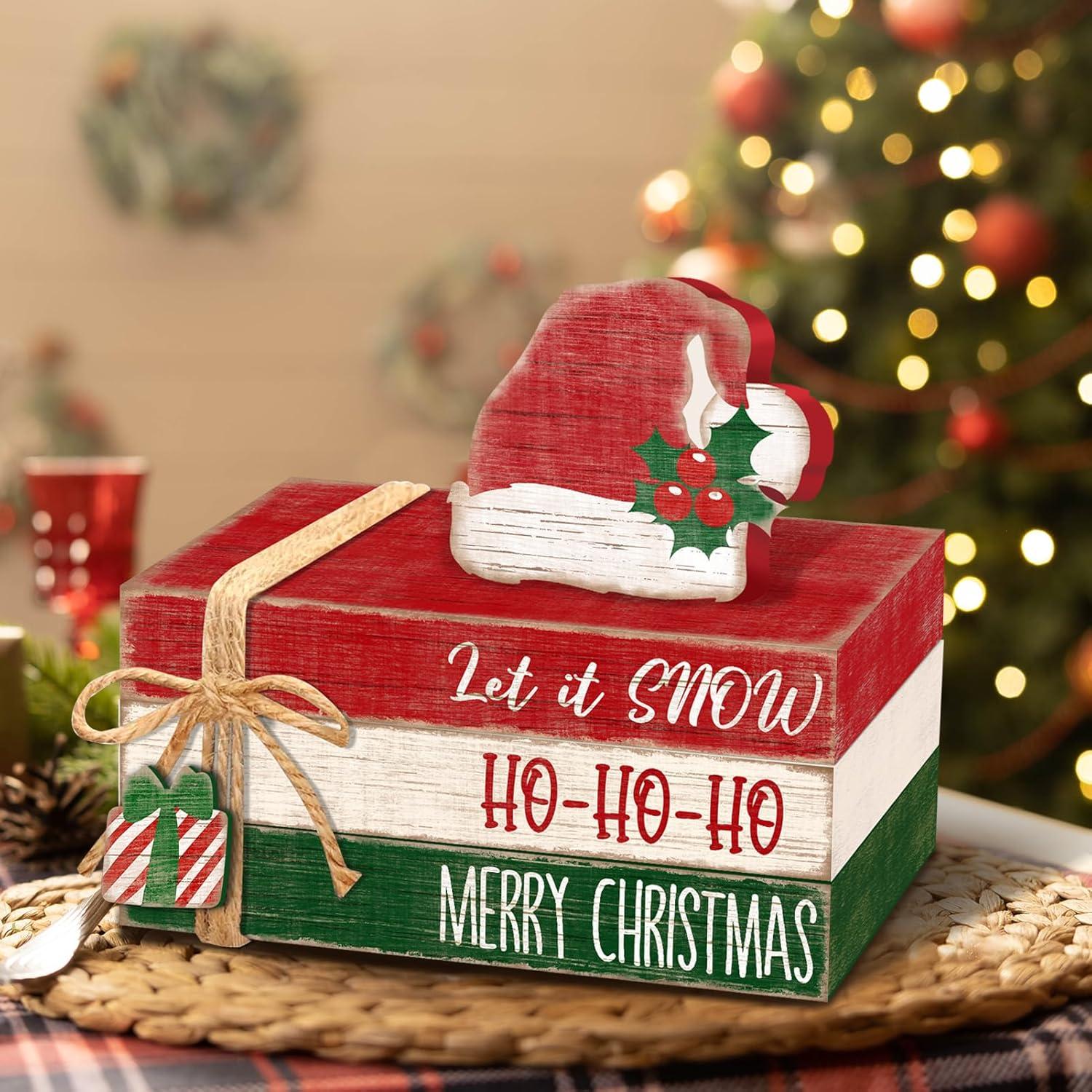 Decoración de Mesa Navidad Culudea con Sombrero de Santa y Libros