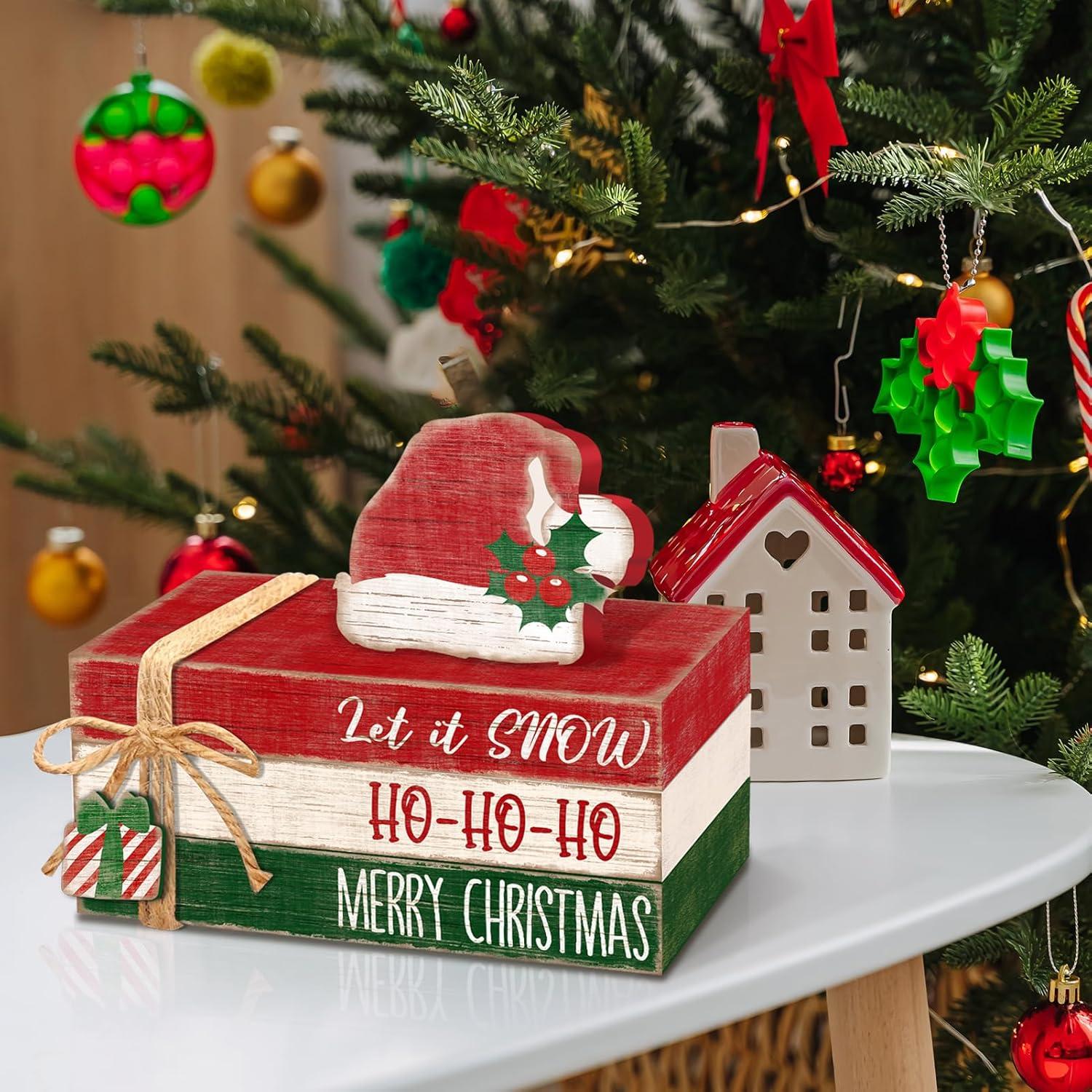Decoración de Mesa Navidad Culudea con Sombrero de Santa y Libros