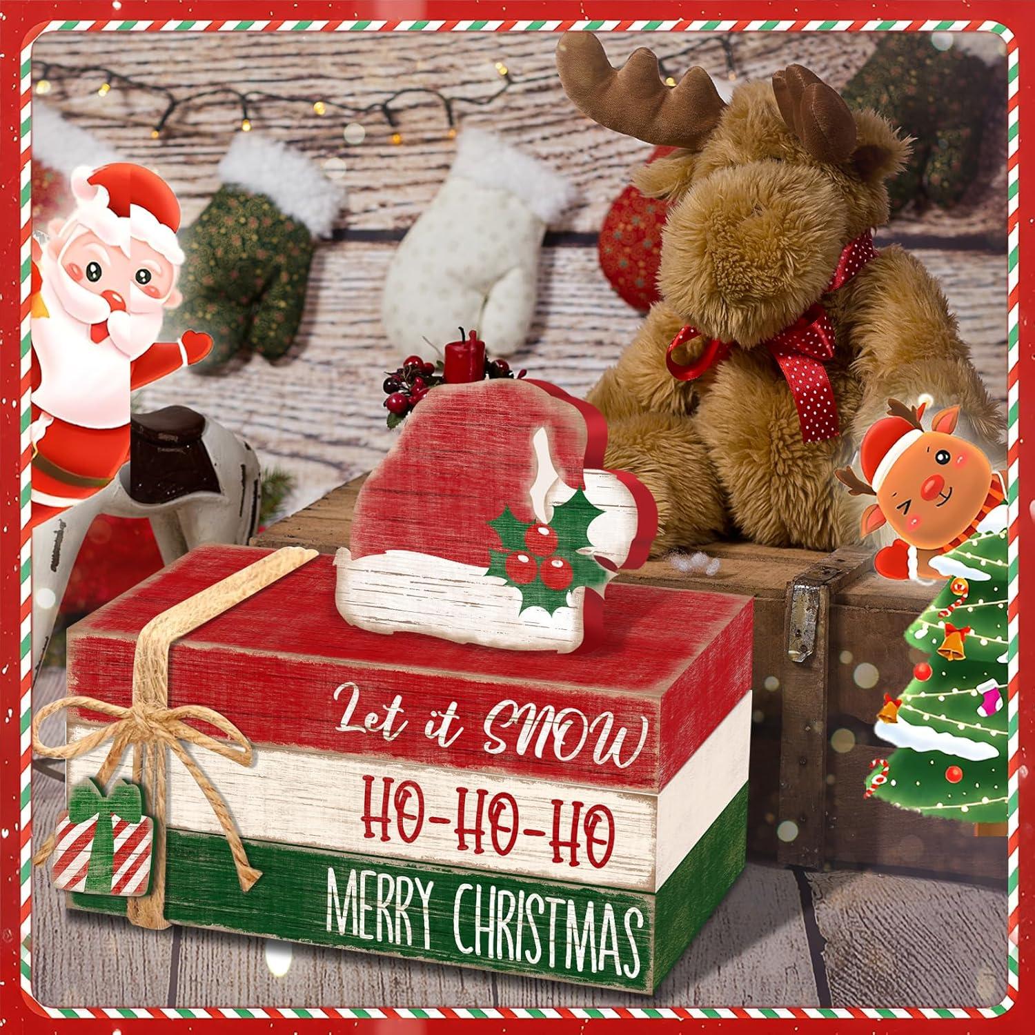 Decoración de Mesa Navidad Culudea con Sombrero de Santa y Libros