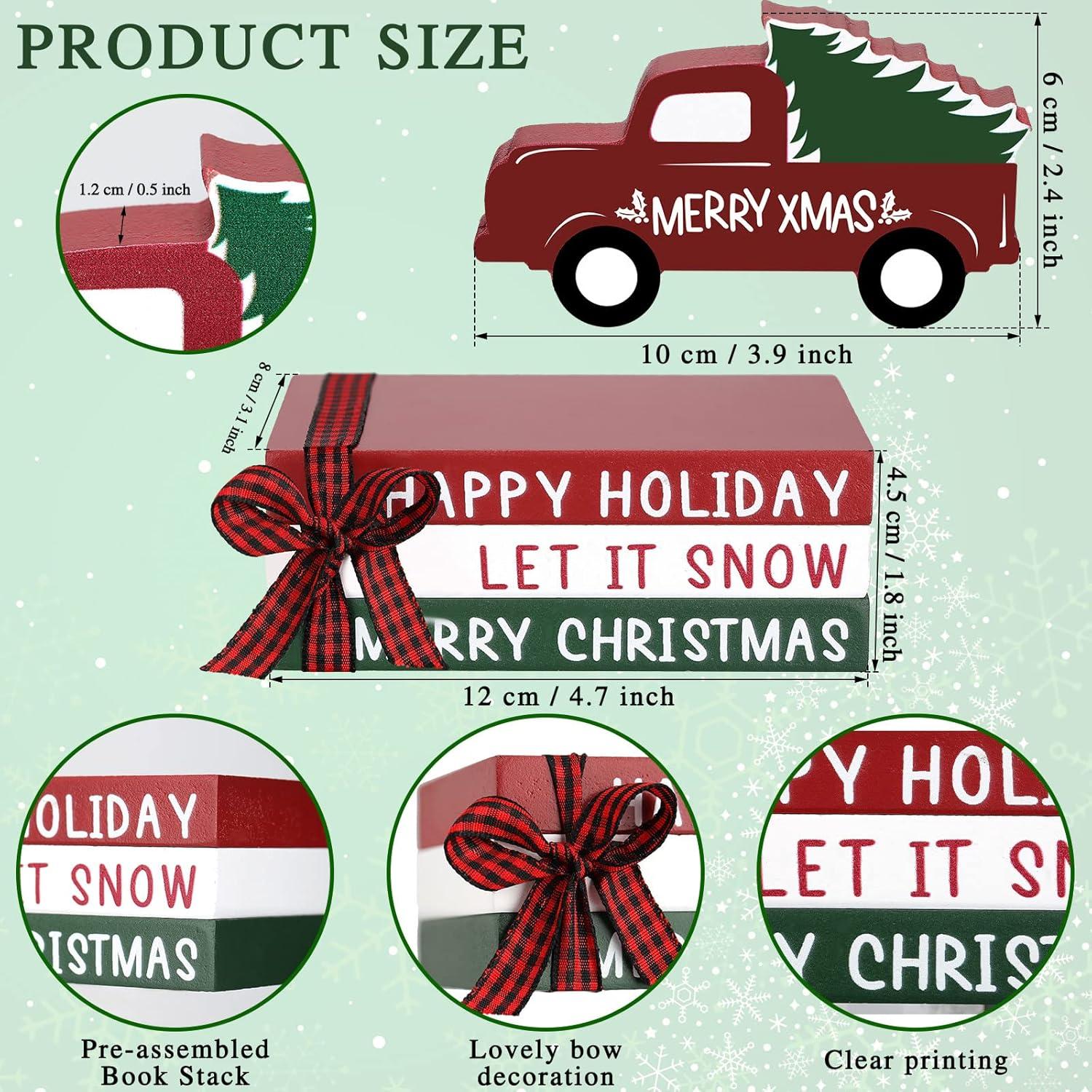 Jetec Decoración Navideña Camión Rojo y 3 Libros de Madera