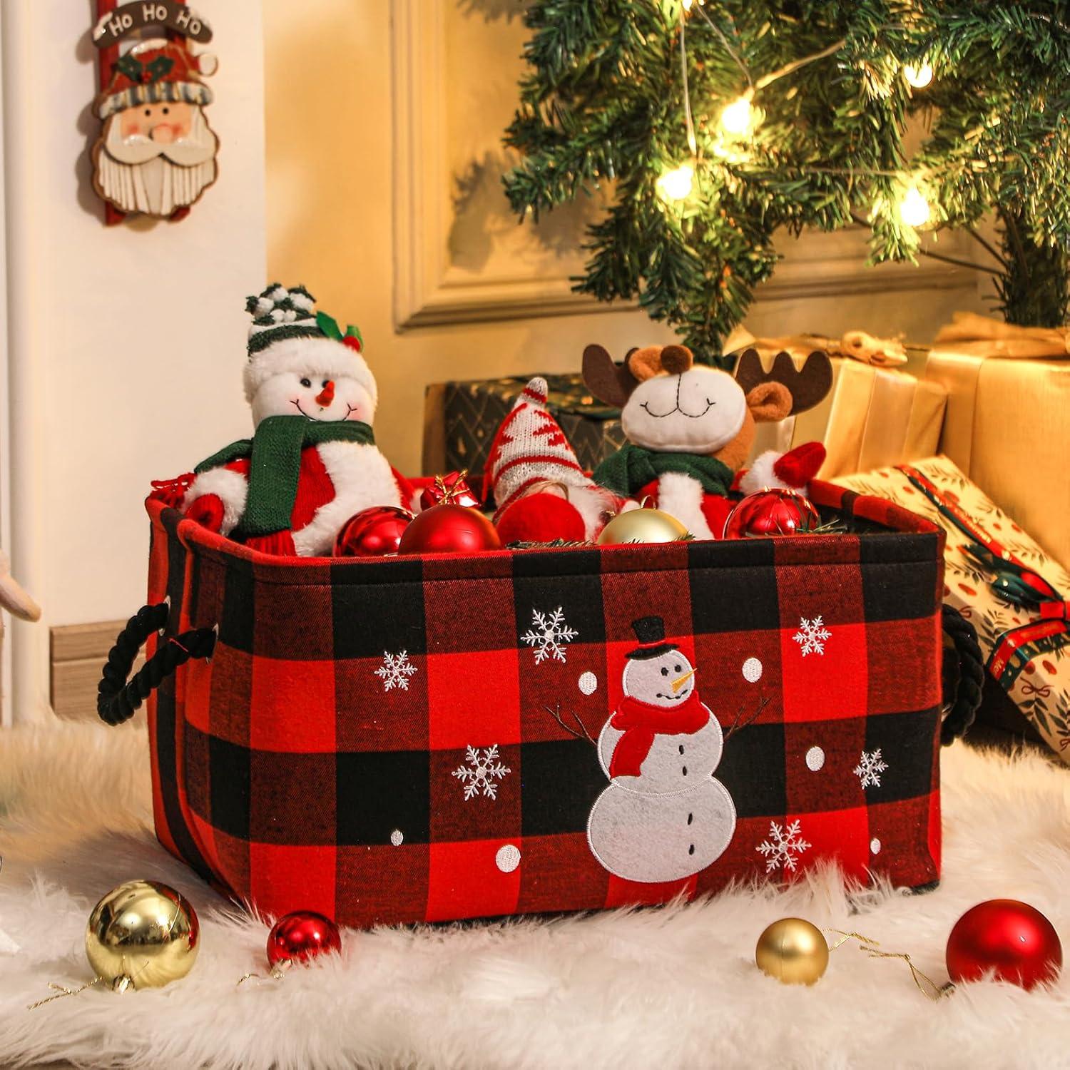 Cesta de Almacenamiento Grande INough Cuadros Rojos 41x31x21cm