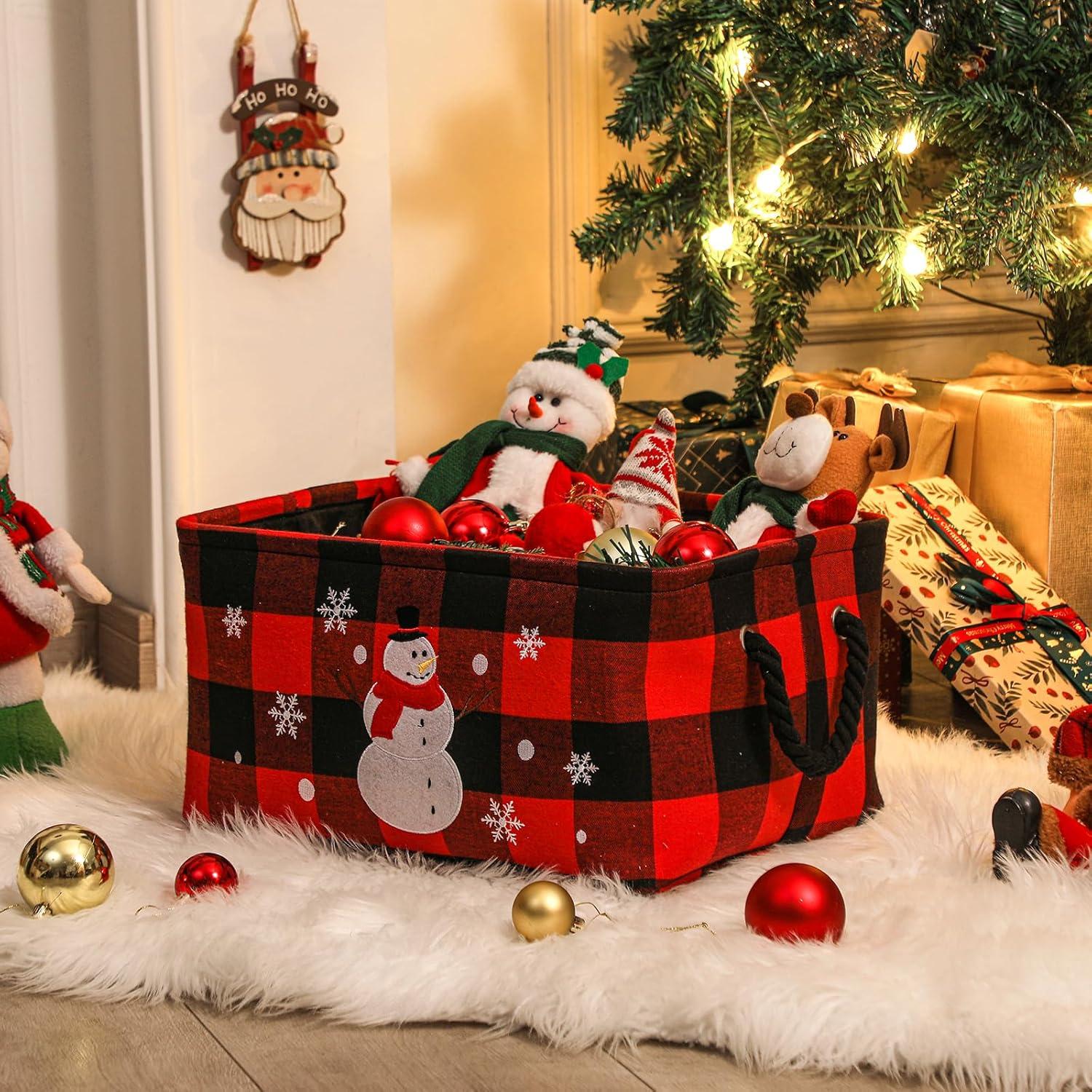 Cesta de Almacenamiento Grande INough Cuadros Rojos 41x31x21cm