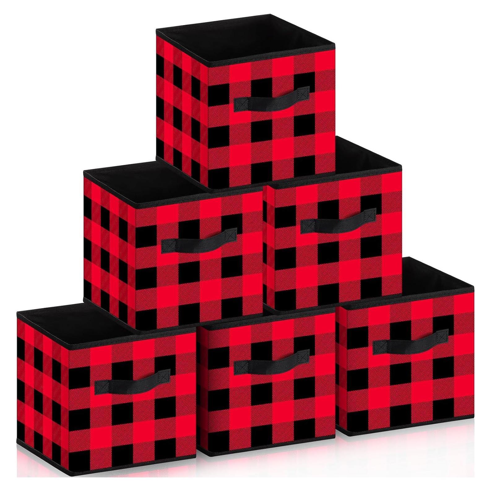 Cestas de Almacenamiento Plegables Suzile 6 Pcs 25x25 cm Rojo y Negro