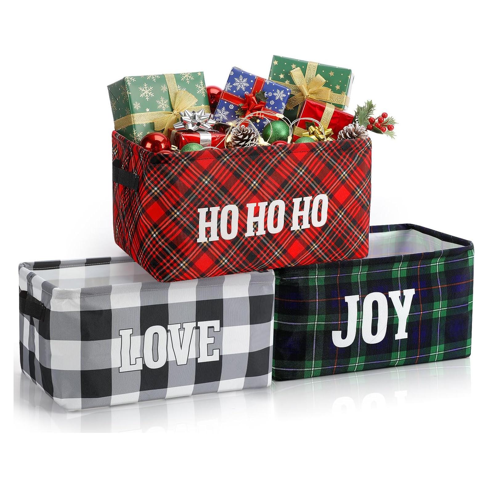 3 Cestas de Almacenamiento Navideñas Plegables FoldTier 39x27x21cm