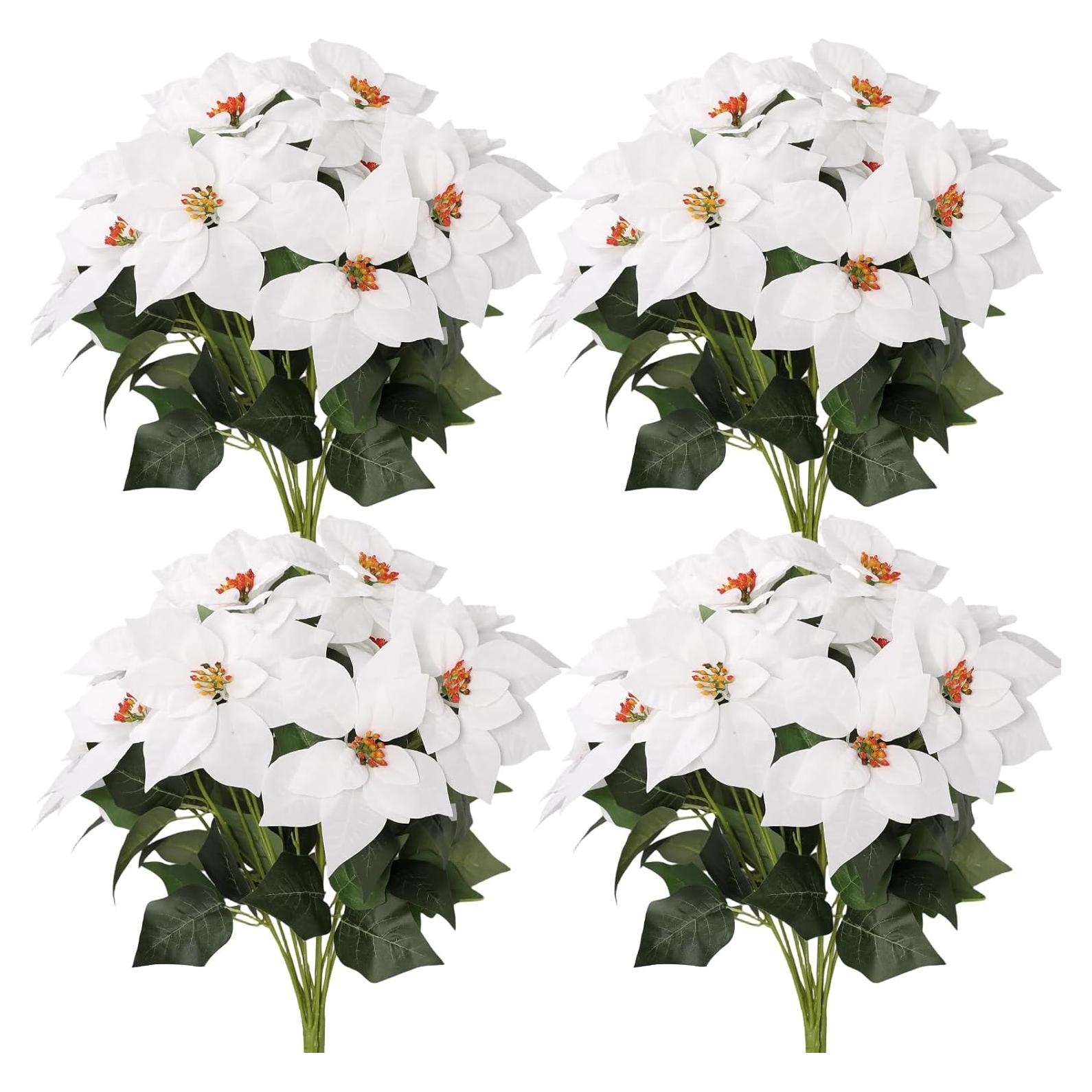 Ramo de Nochebuena Artificial Lcuasc 4pcs 28 Cabezas Blanco