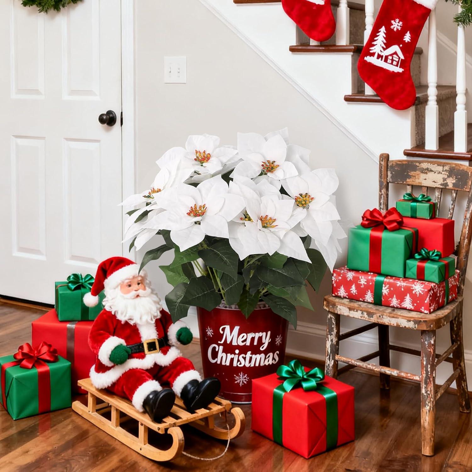 Ramo de Nochebuena Artificial Lcuasc 4pcs 28 Cabezas Blanco