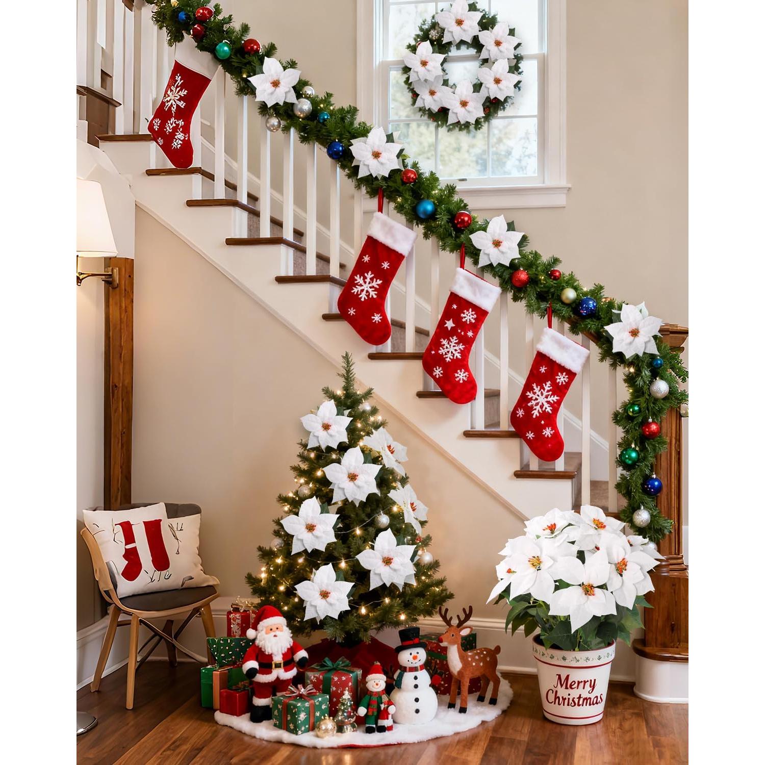 Ramo de Nochebuena Artificial Lcuasc 4pcs 28 Cabezas Blanco