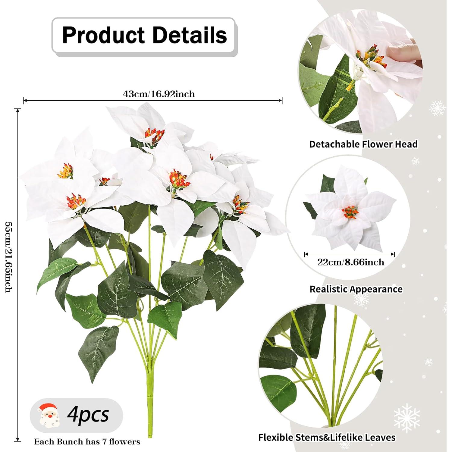 Ramo de Nochebuena Artificial Lcuasc 4pcs 28 Cabezas Blanco