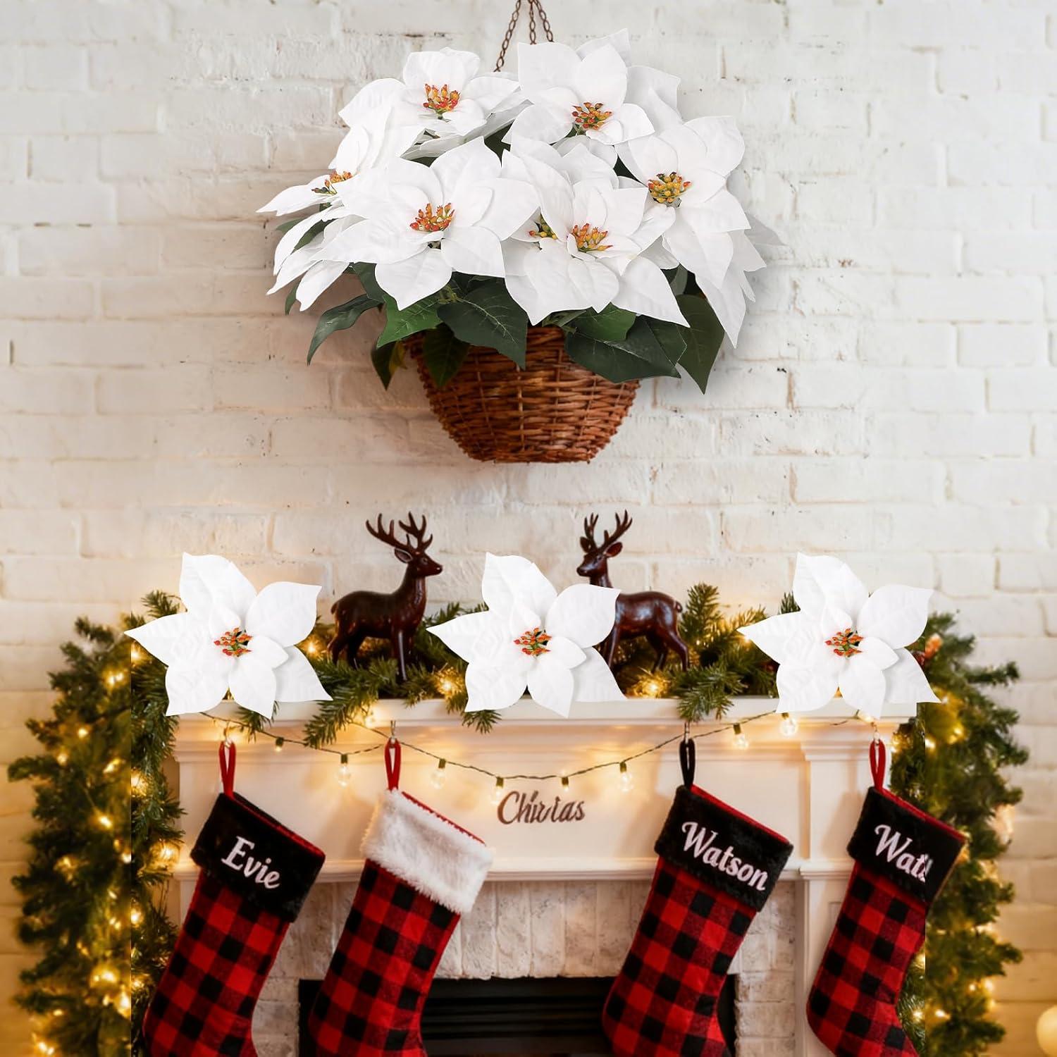 Ramo de Nochebuena Artificial Lcuasc 4pcs 28 Cabezas Blanco