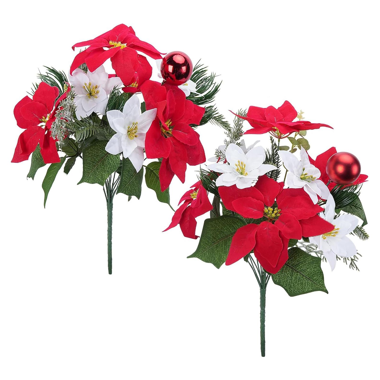 Ramo de Poinsettias Artificiales HO2NLE 48cm - 2 Piezas