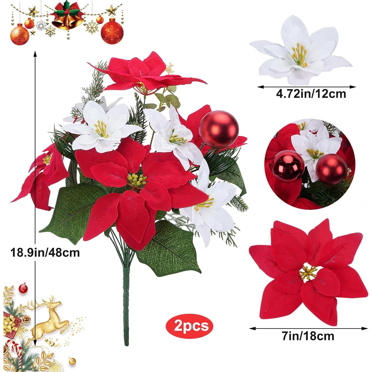 Ramo de Poinsettias Artificiales HO2NLE 48cm - 2 Piezas