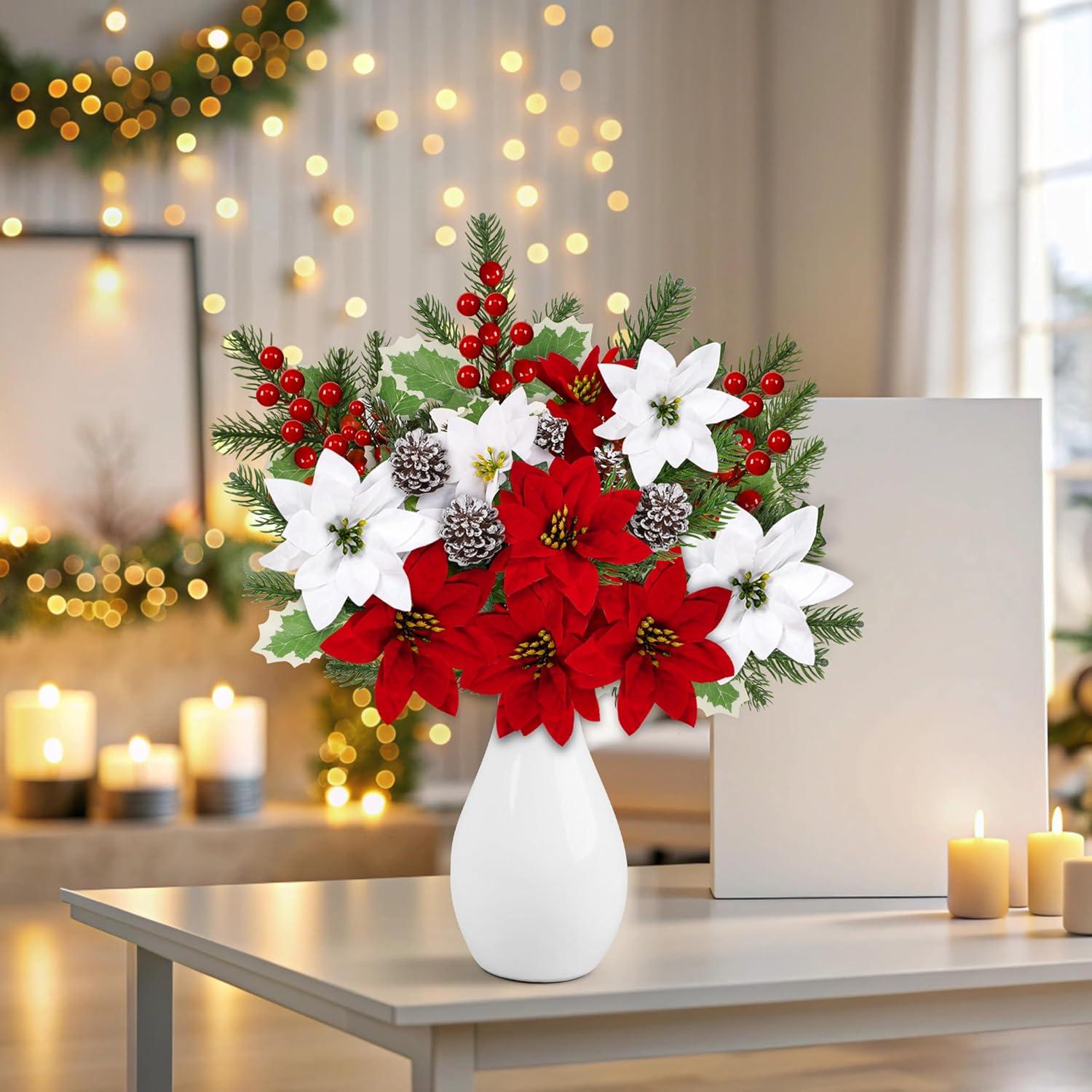 Ramo de Flores Artificiales de Navidad 25 Pcs Yen Jean