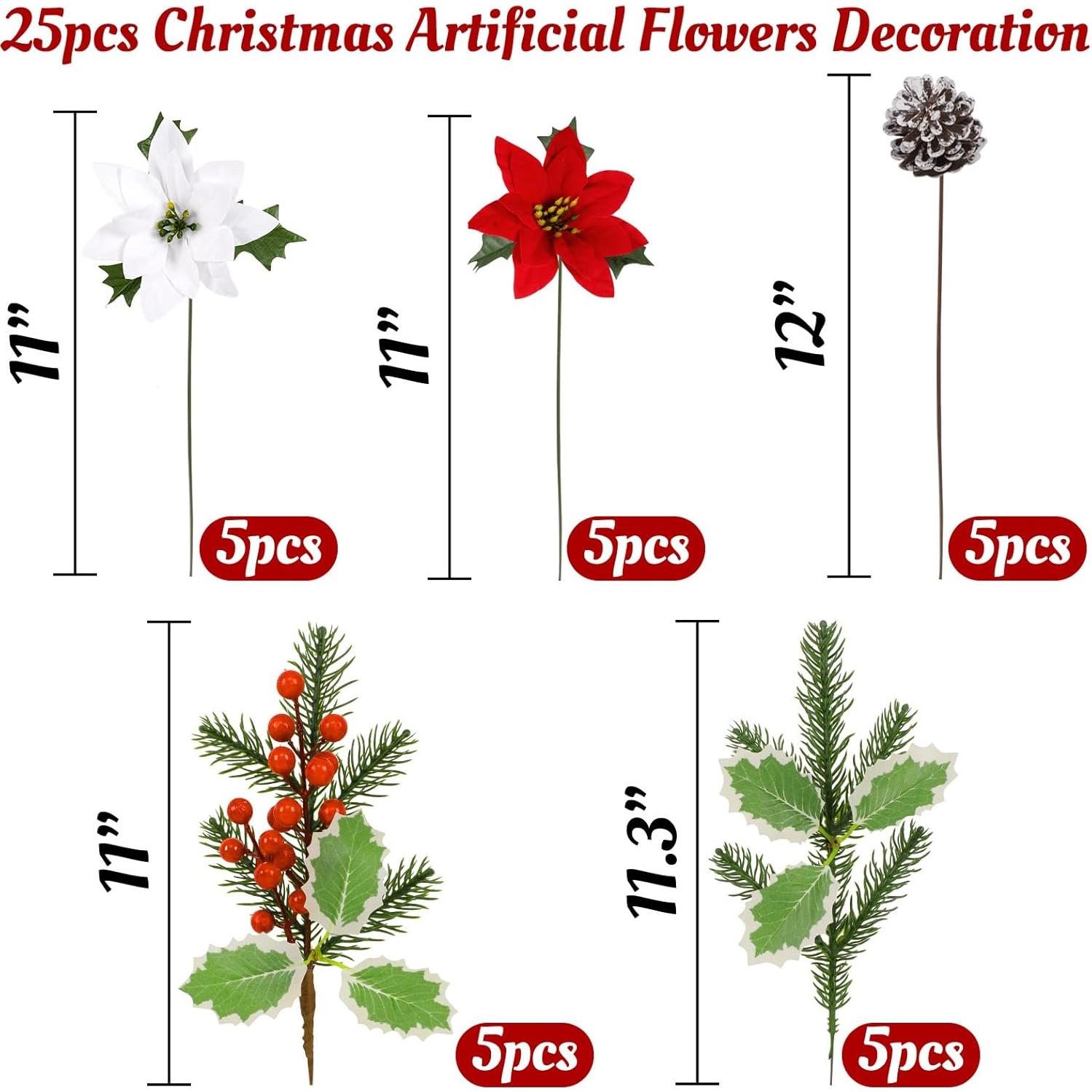 Ramo de Flores Artificiales de Navidad 25 Pcs Yen Jean