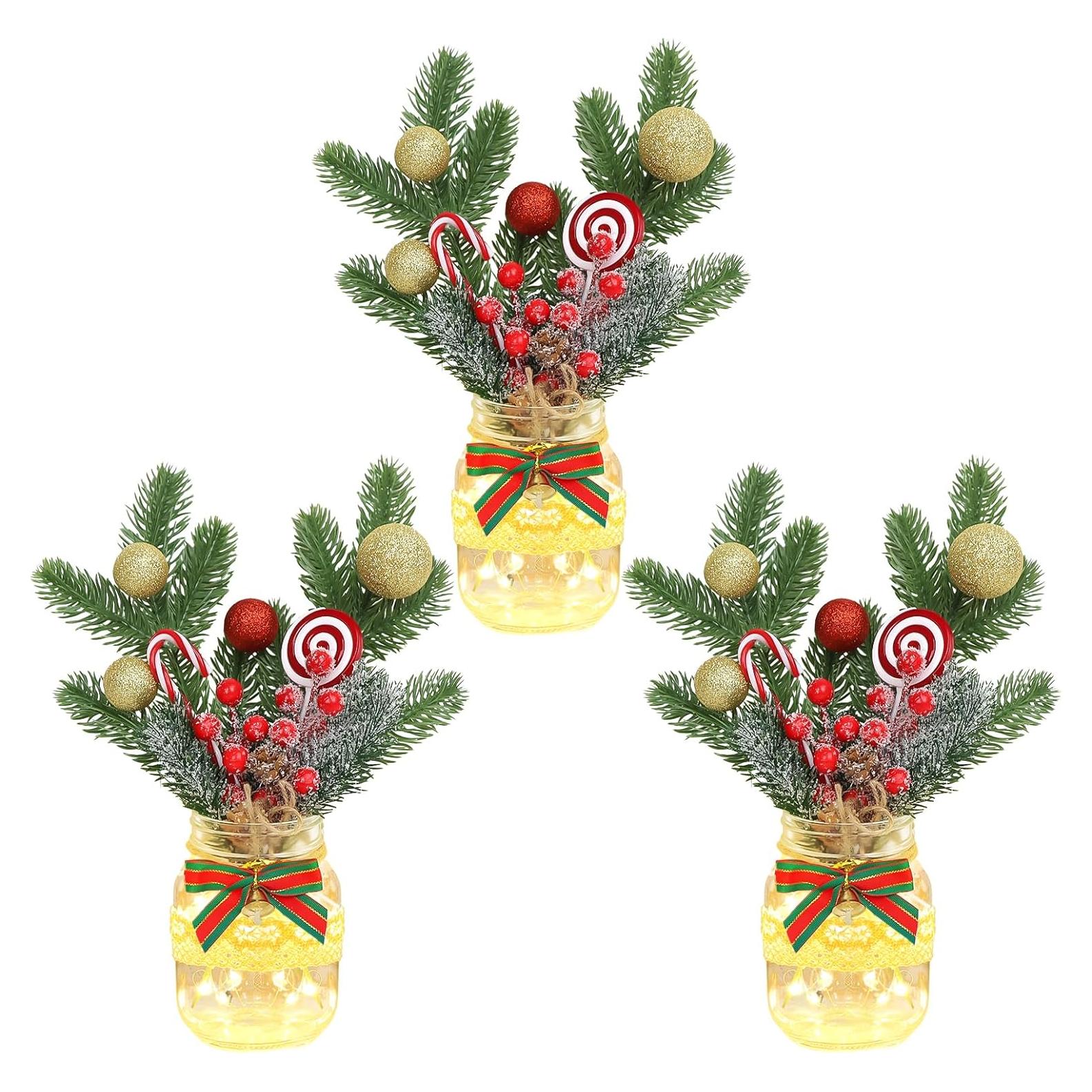 Centros de Mesa de Navidad 3Pcs Tarros Conserva SEMONONIA