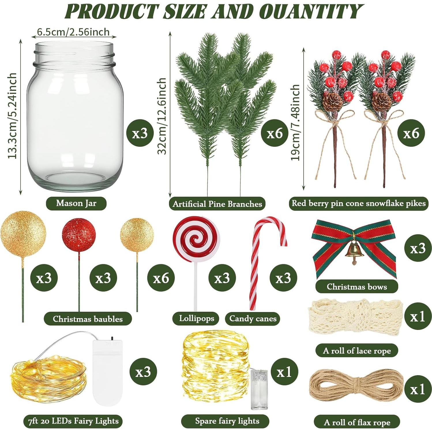 Centros de Mesa de Navidad 3Pcs Tarros Conserva SEMONONIA