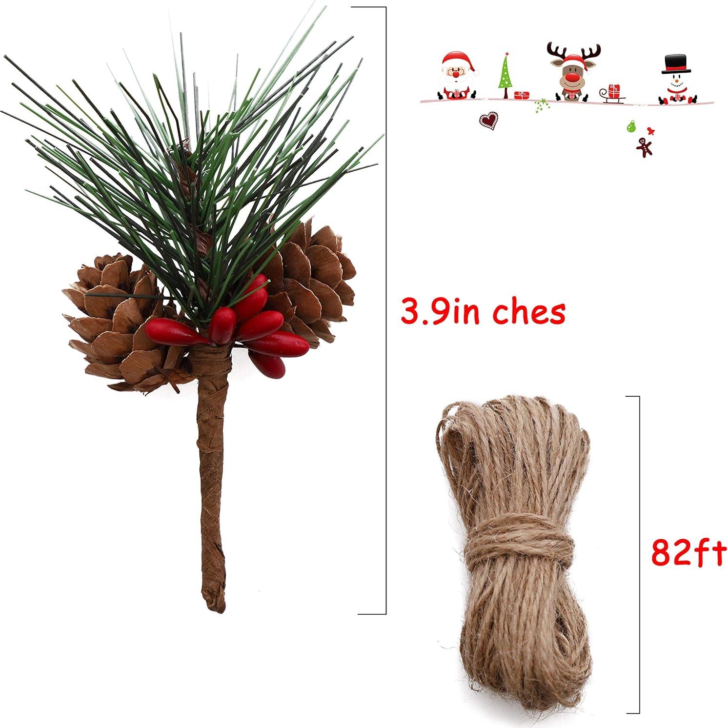 24 Piezas Decoraciones de Pino Artificial Geefuun - Agujas y Cuerda de Yute