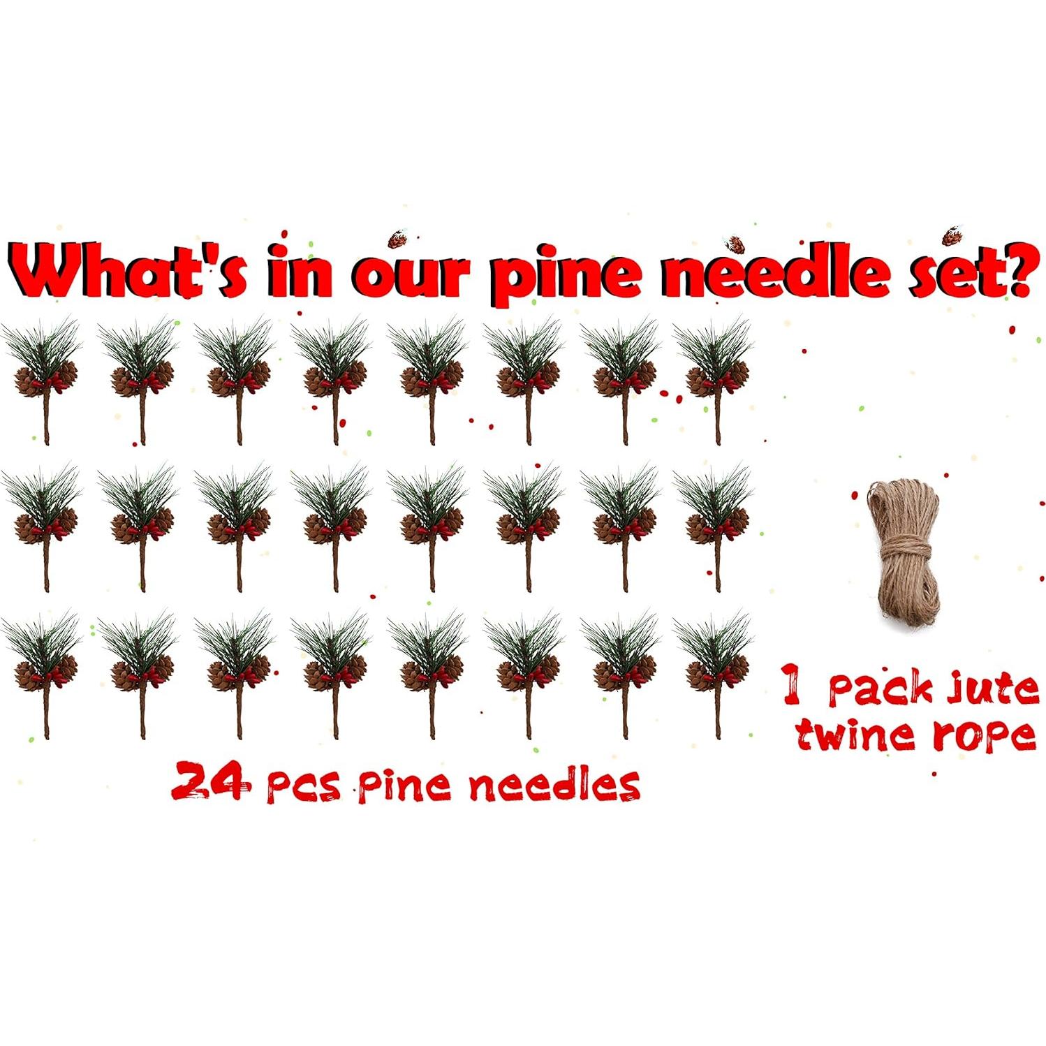 24 Piezas Decoraciones de Pino Artificial Geefuun - Agujas y Cuerda de Yute