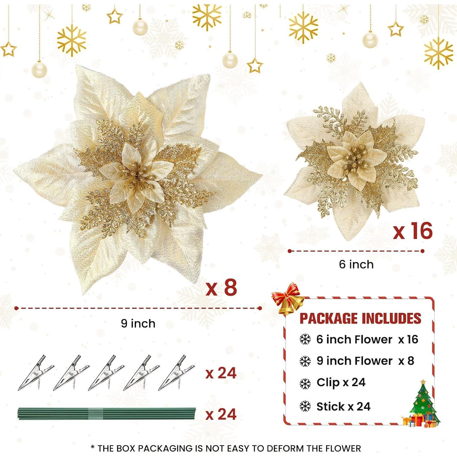 Flores Artificiales Doradas Alupssuc 24 Piezas 15-23 cm Decoración Navideña