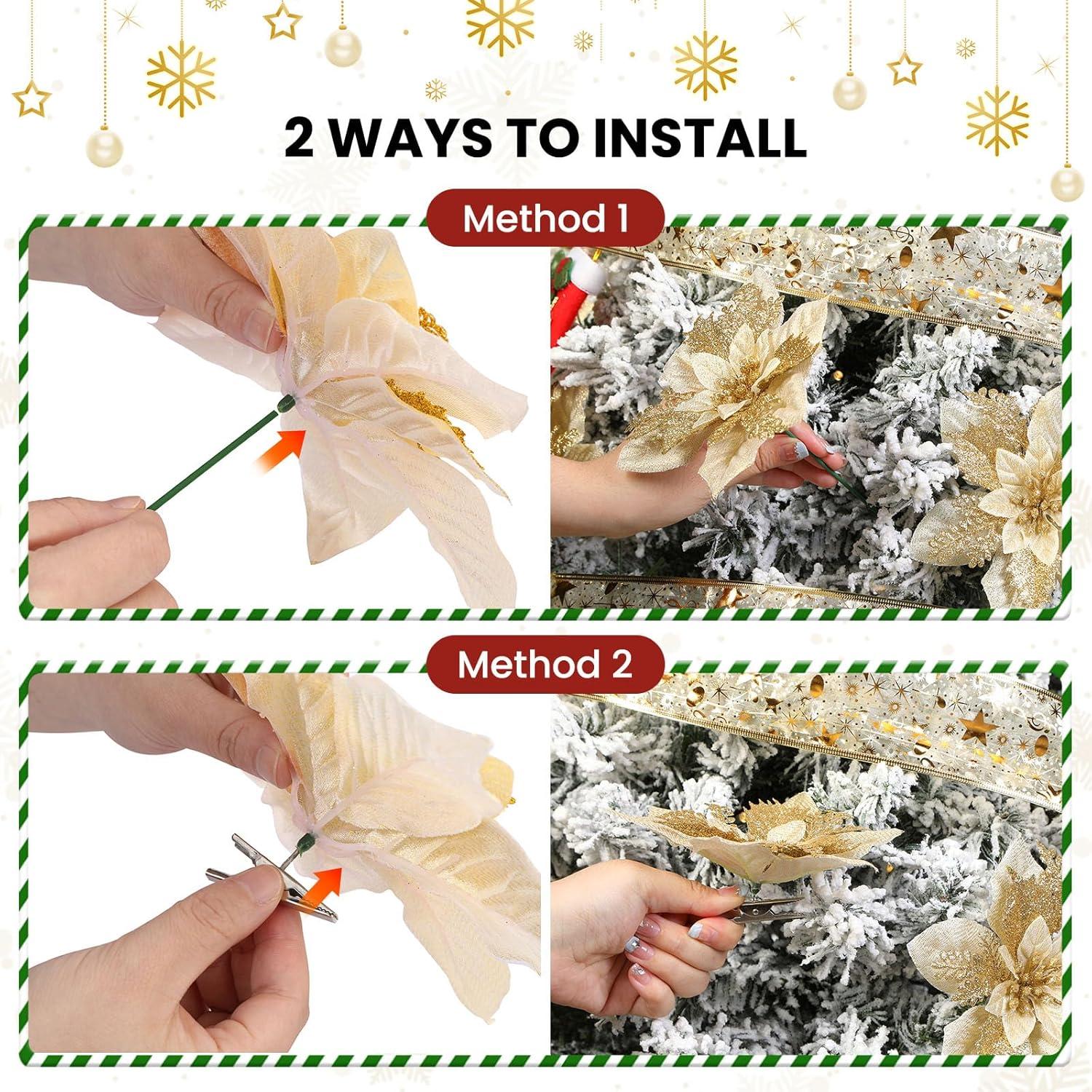 Flores Artificiales Doradas Alupssuc 24 Piezas 15-23 cm Decoración Navideña