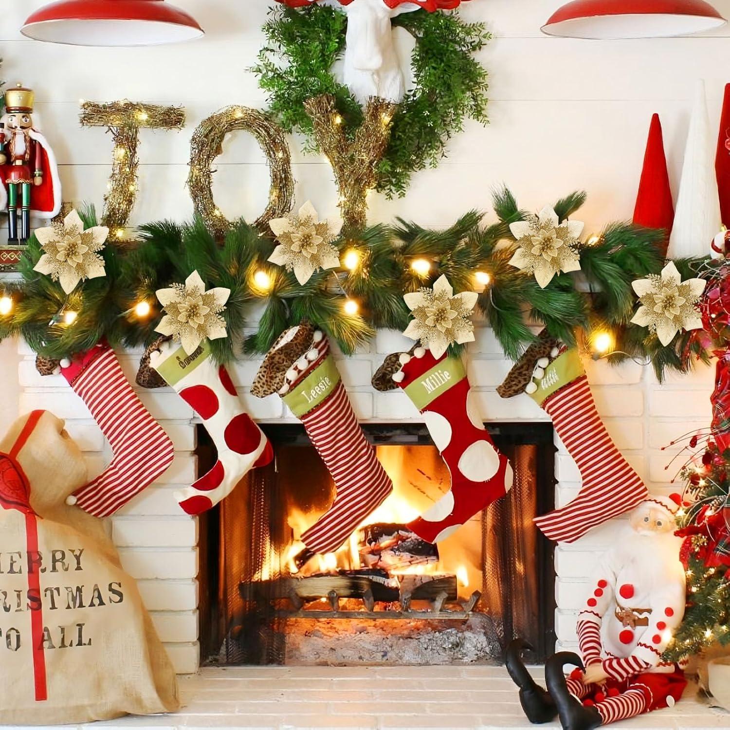 Flores Artificiales Doradas Alupssuc 24 Piezas 15-23 cm Decoración Navideña