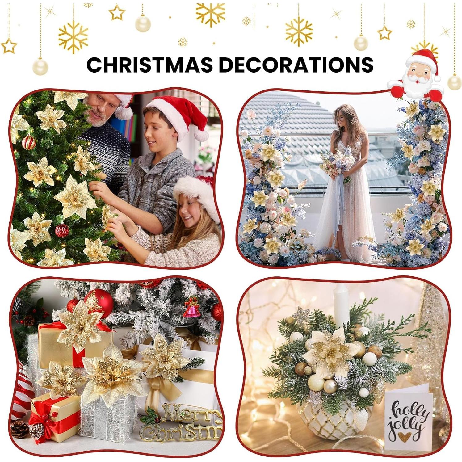 Flores Artificiales Doradas Alupssuc 24 Piezas 15-23 cm Decoración Navideña