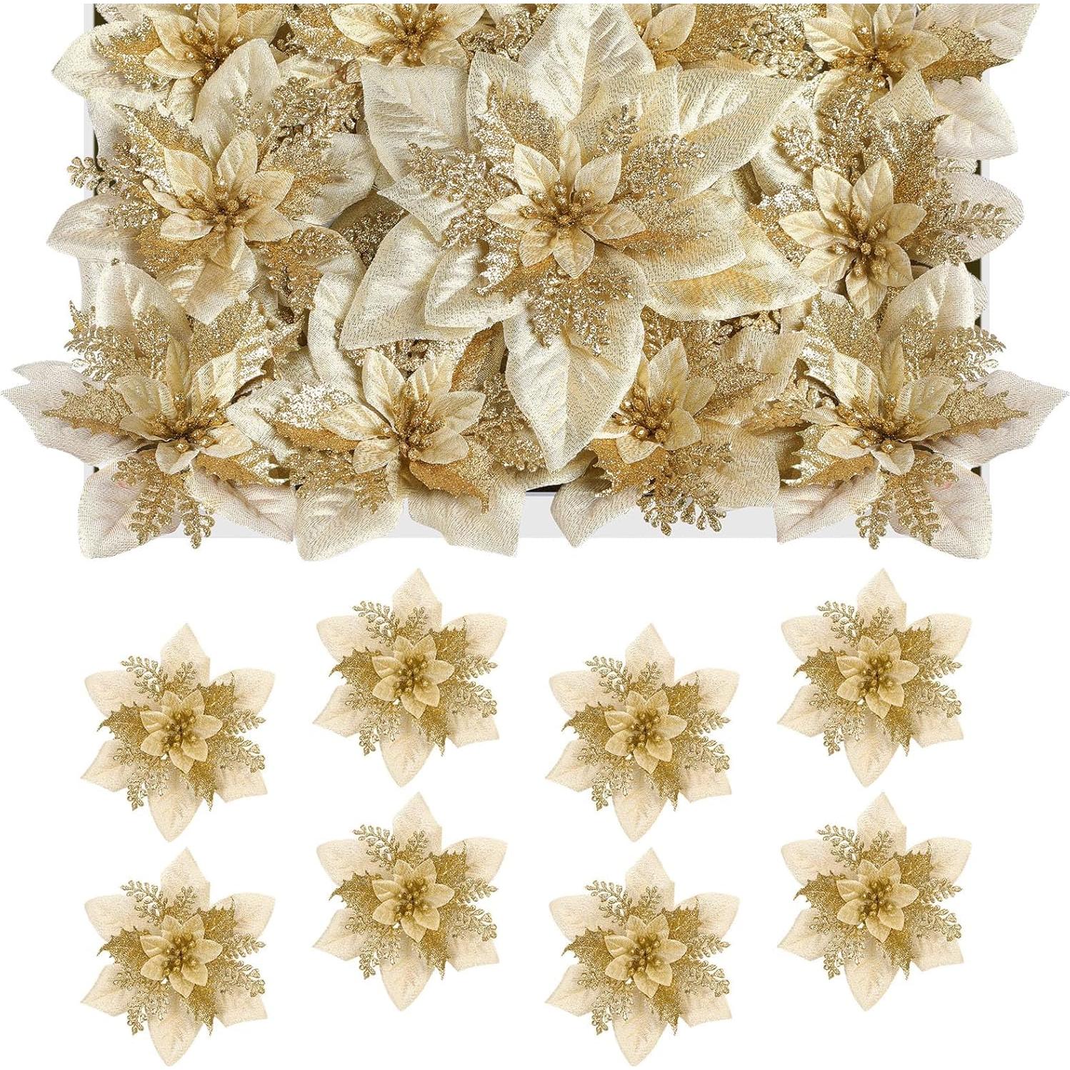 Flores Artificiales Doradas Alupssuc 24 Piezas 15-23 cm Decoración Navideña