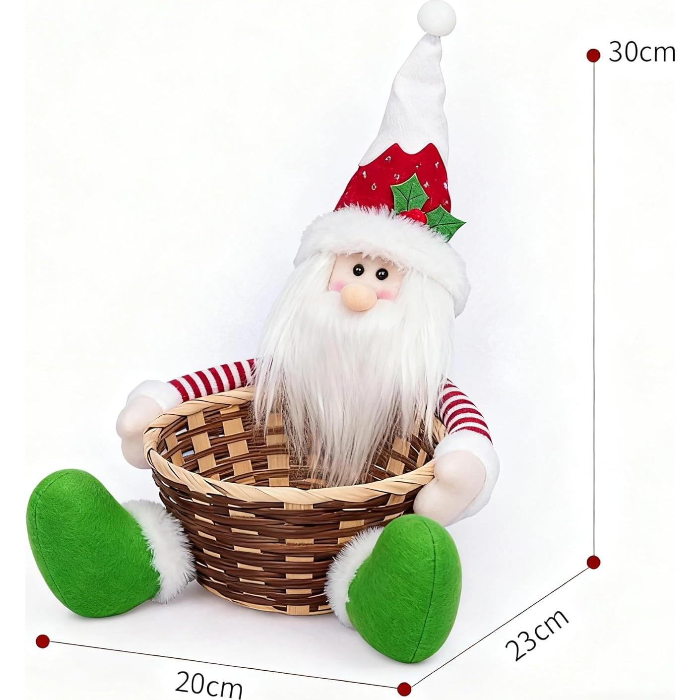 Cesta de Caramelos Navideña 23x23x30cm Santa y Muñeco de Nieve