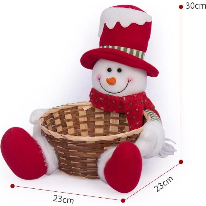 Cesta de Caramelos Navideña 23x23x30cm Santa y Muñeco de Nieve