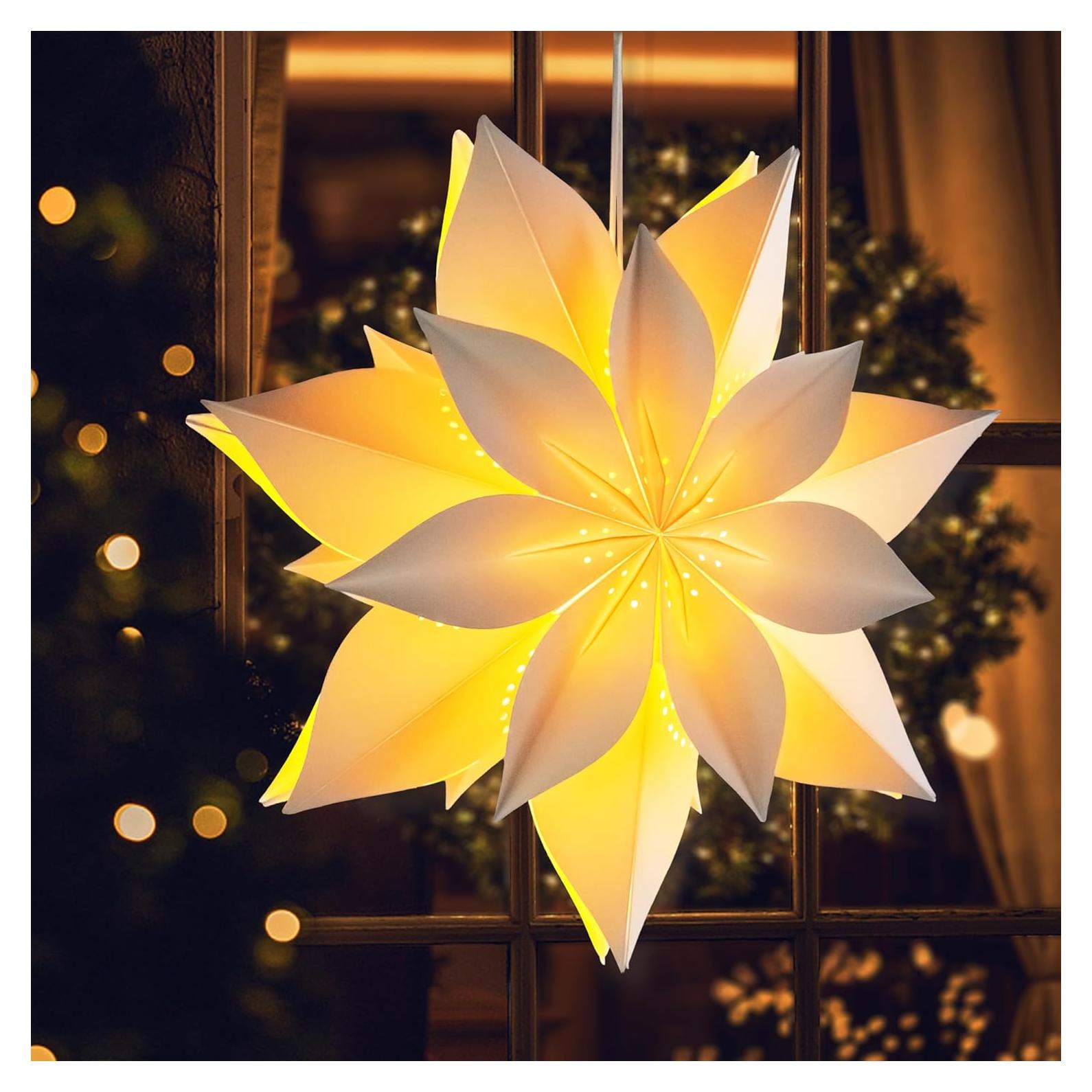 Linterna de Papel Estrella LED 3D EANLOLY 45cm Blanca