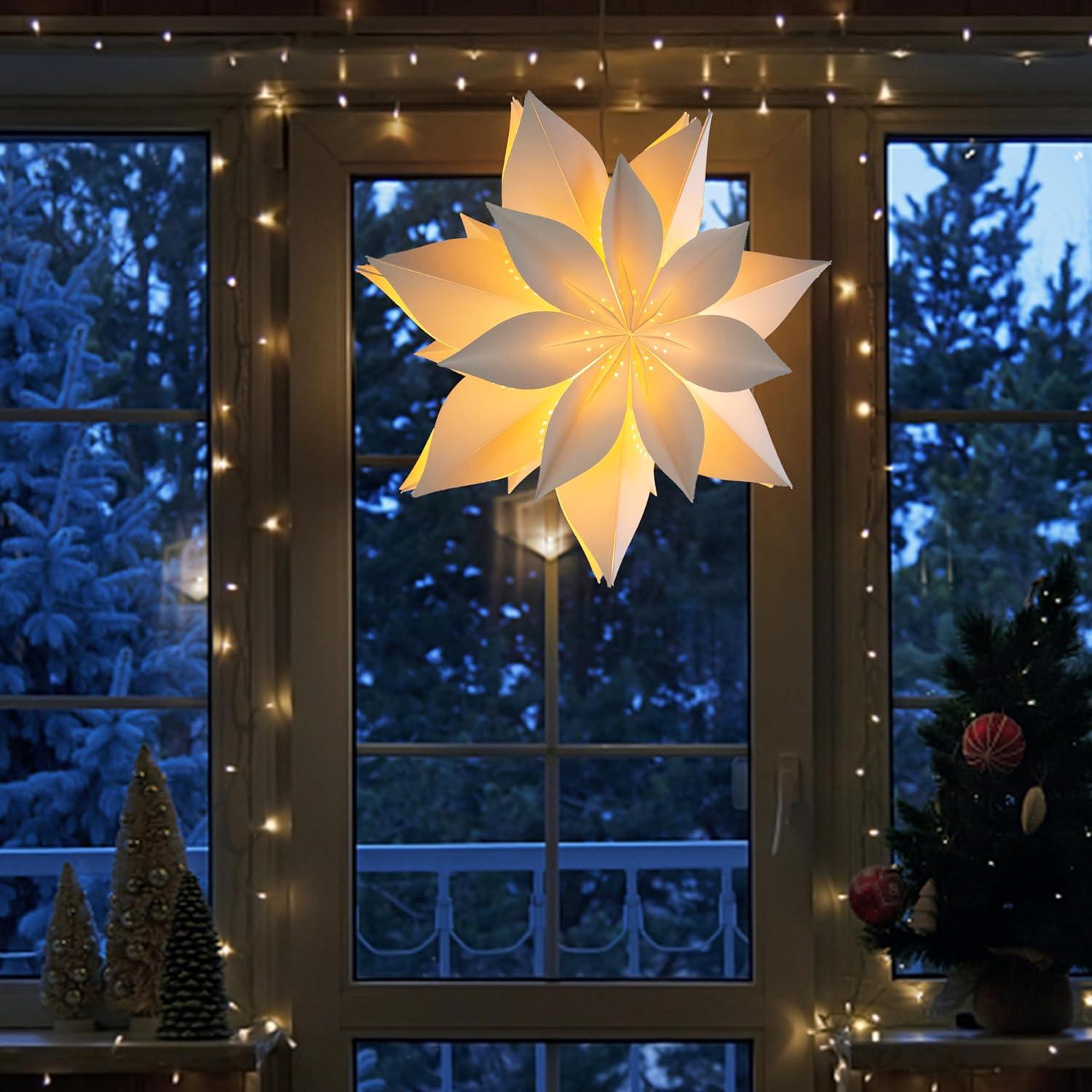 Linterna de Papel Estrella LED 3D EANLOLY 45cm Blanca