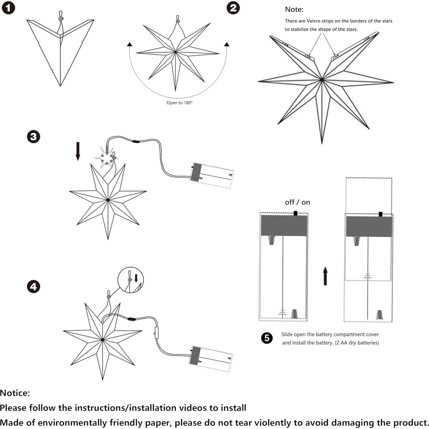 Linterna de Papel Estrella LED 3D EANLOLY 45cm Blanca
