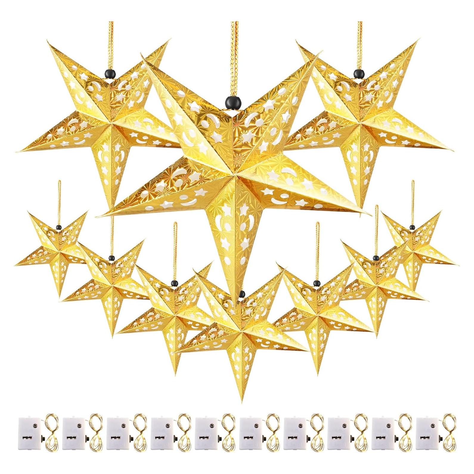 10 Lámparas de Estrella de Papel 3D Zhanmai 30 cm con LED