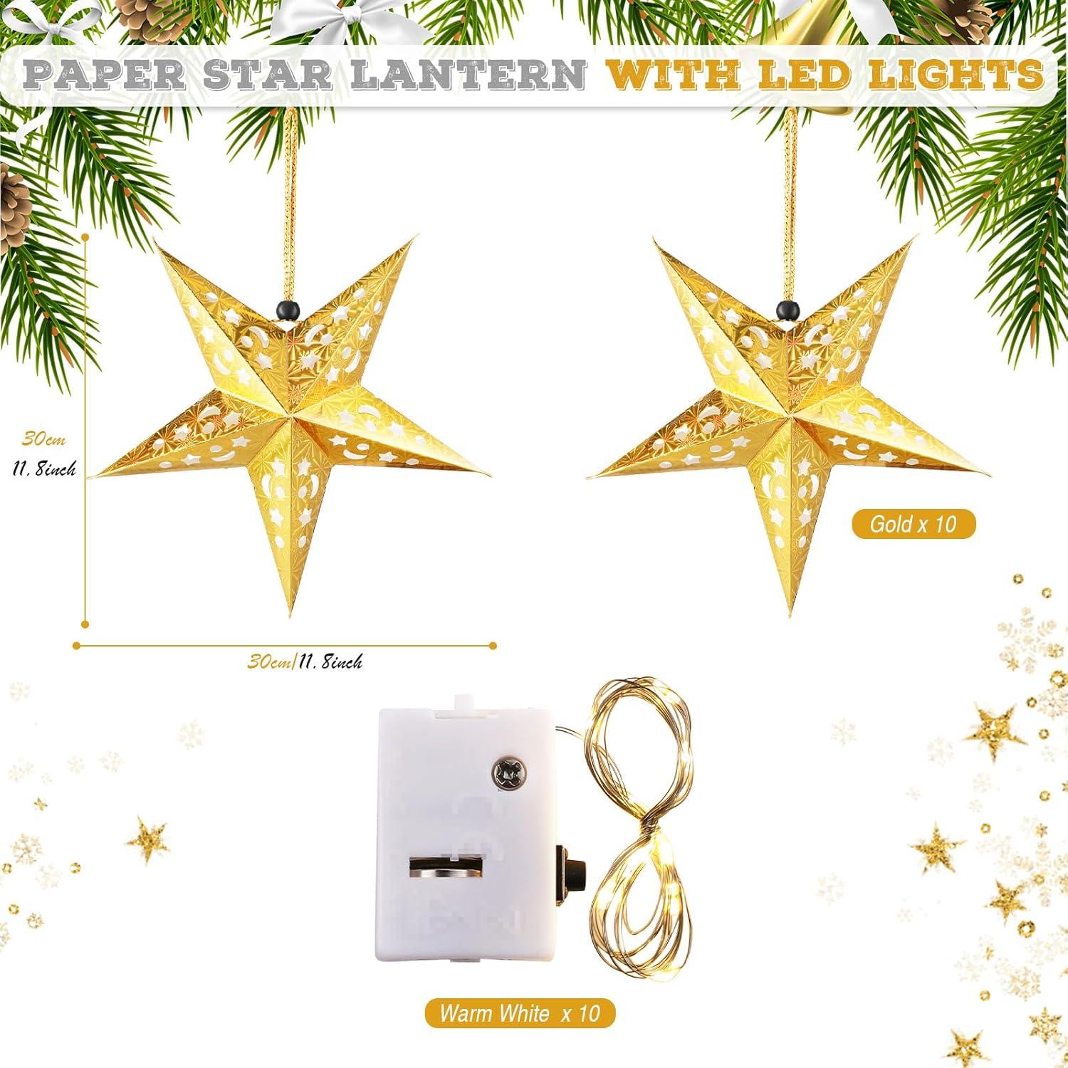 10 Lámparas de Estrella de Papel 3D Zhanmai 30 cm con LED