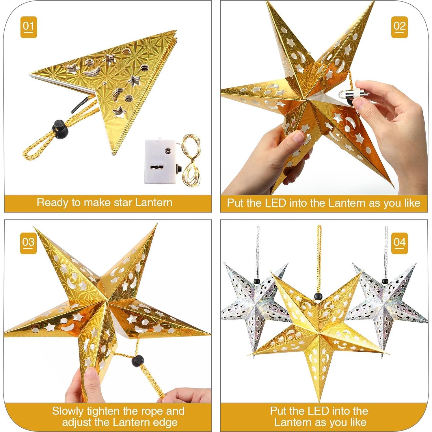10 Lámparas de Estrella de Papel 3D Zhanmai 30 cm con LED