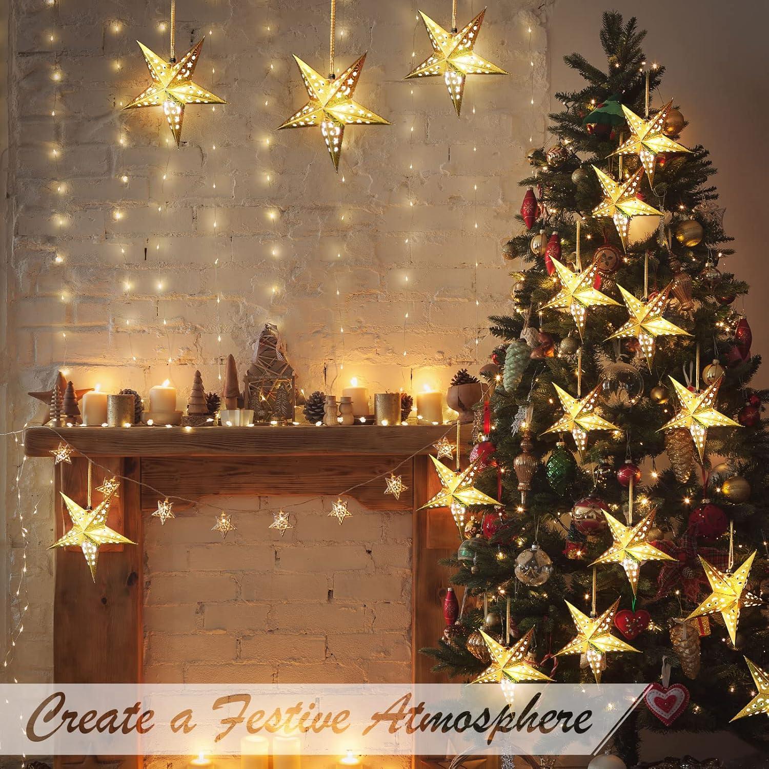 10 Lámparas de Estrella de Papel 3D Zhanmai 30 cm con LED