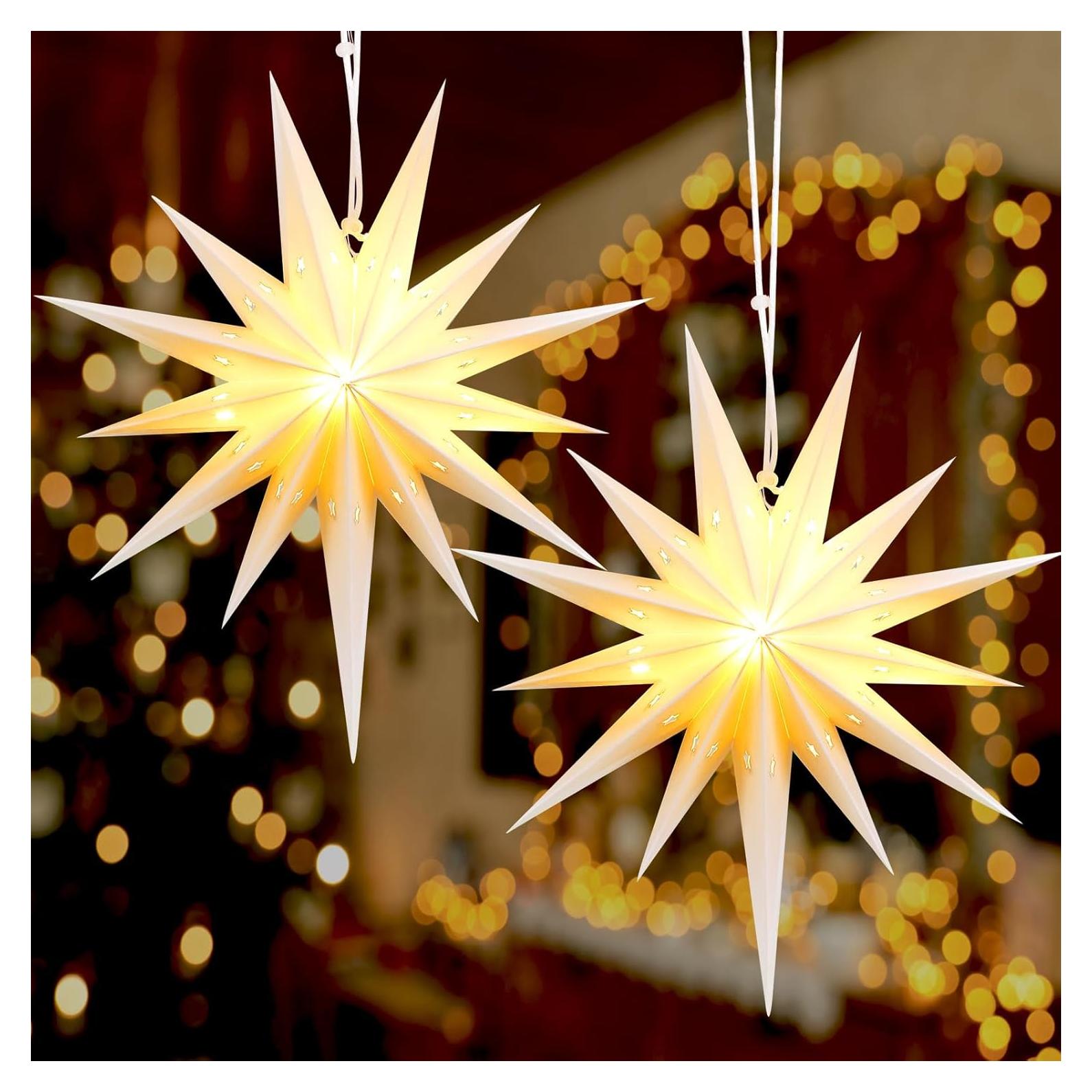 Riakrum 2 Linternas de Papel Estrella de Belén 35 cm LED