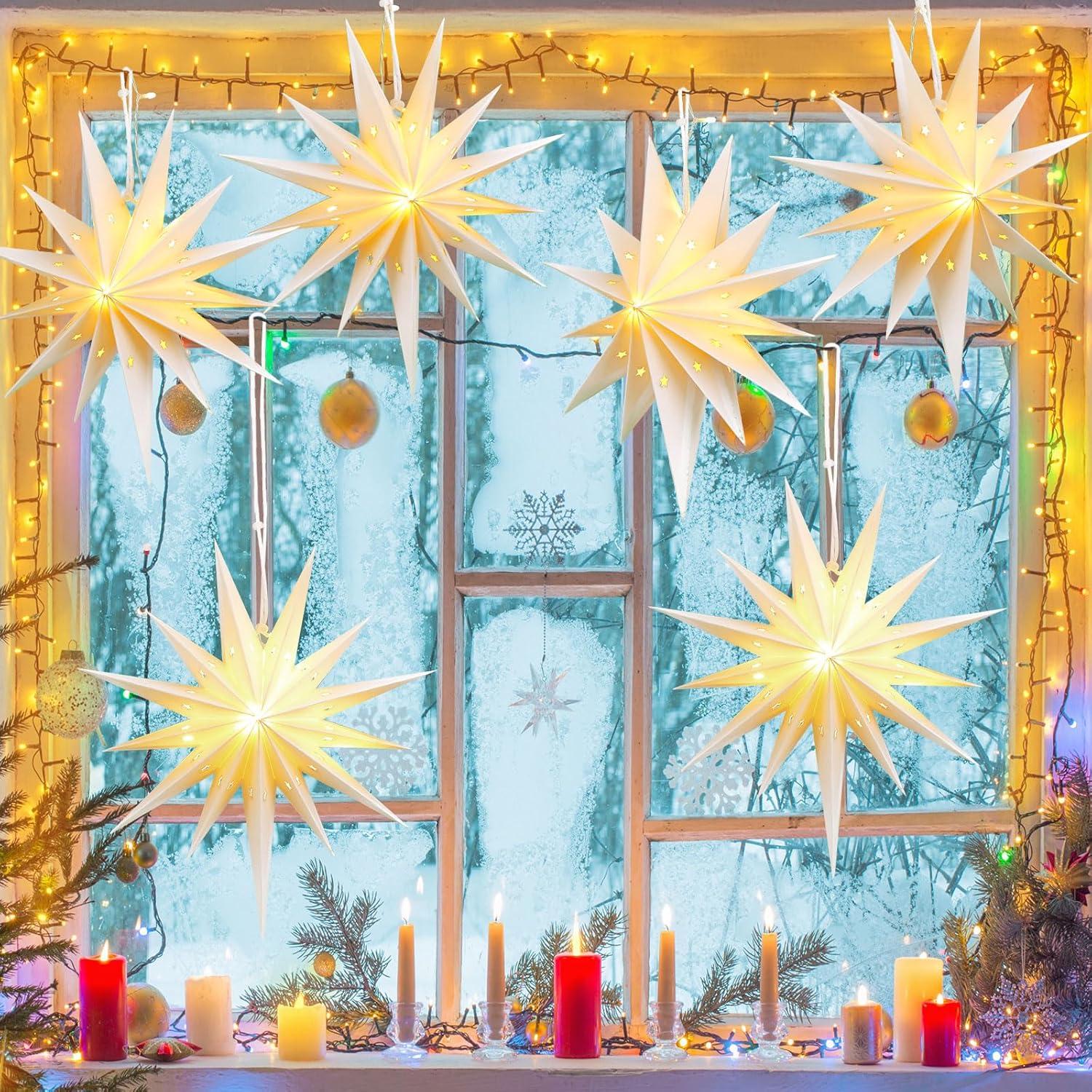 Riakrum 2 Linternas de Papel Estrella de Belén 35 cm LED