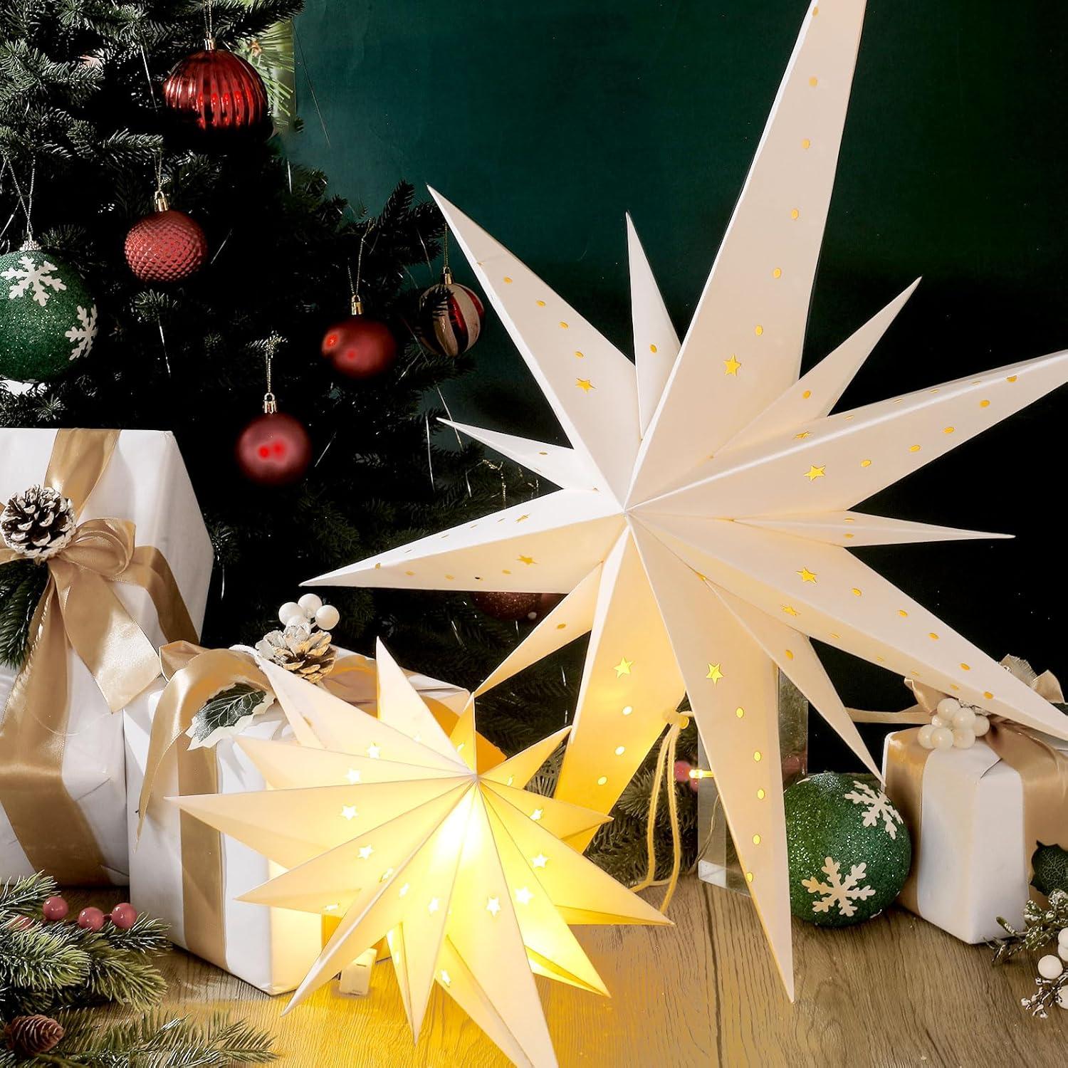 Riakrum 2 Linternas de Papel Estrella de Belén 35 cm LED