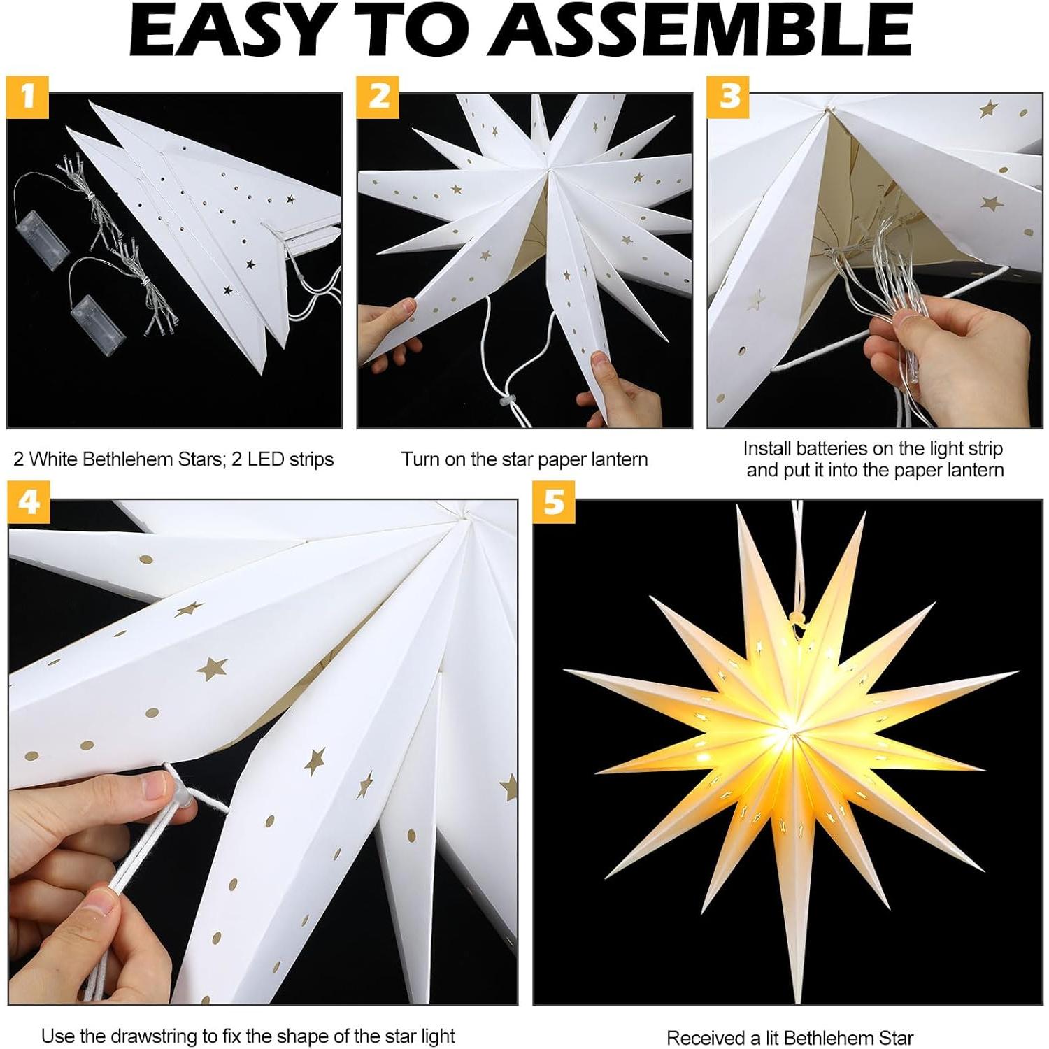 Riakrum 2 Linternas de Papel Estrella de Belén 35 cm LED