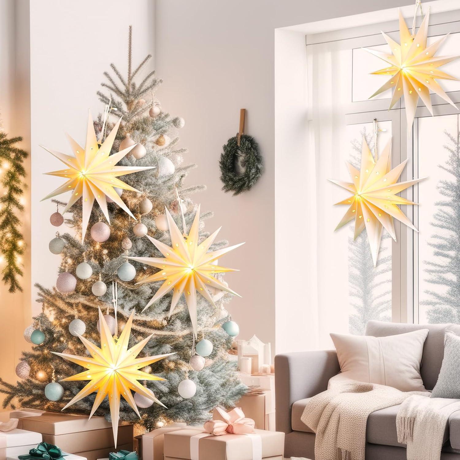 Riakrum 2 Linternas de Papel Estrella de Belén 35 cm LED