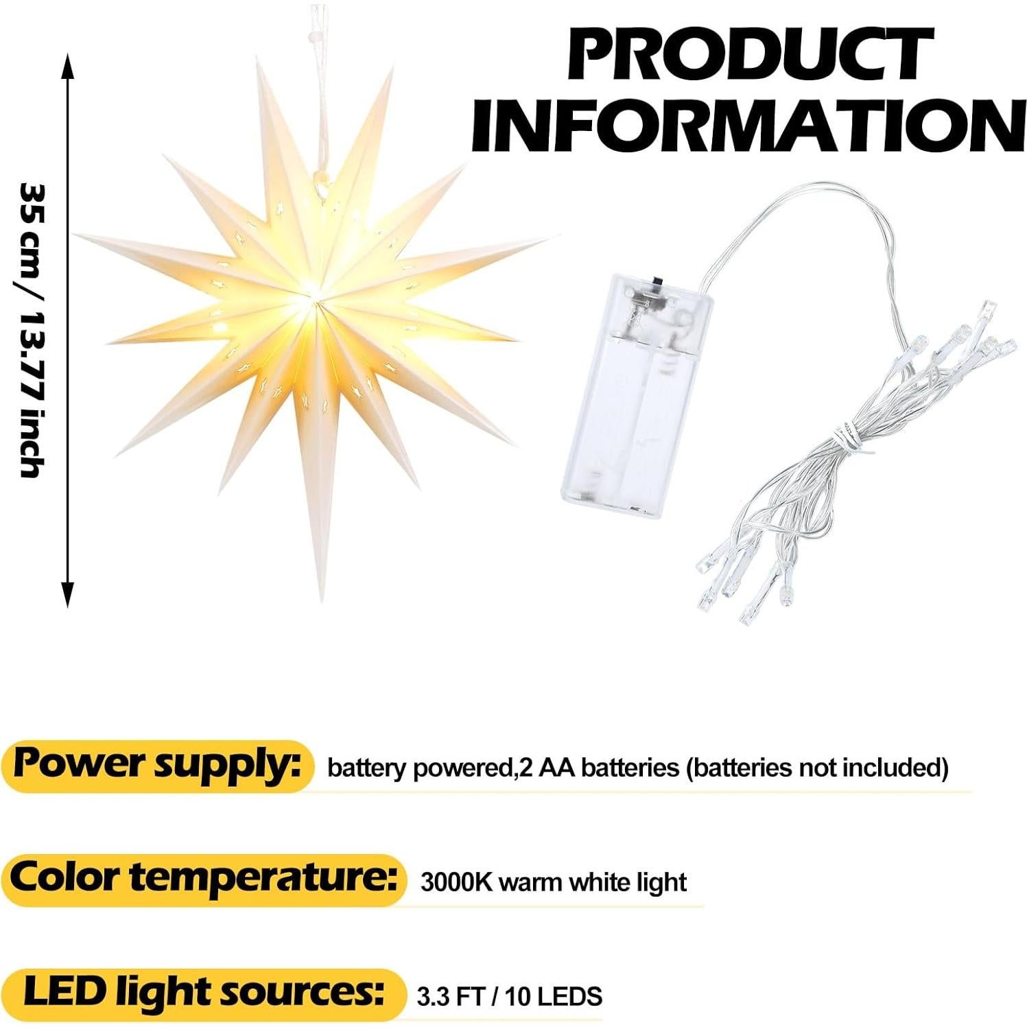 Riakrum 2 Linternas de Papel Estrella de Belén 35 cm LED